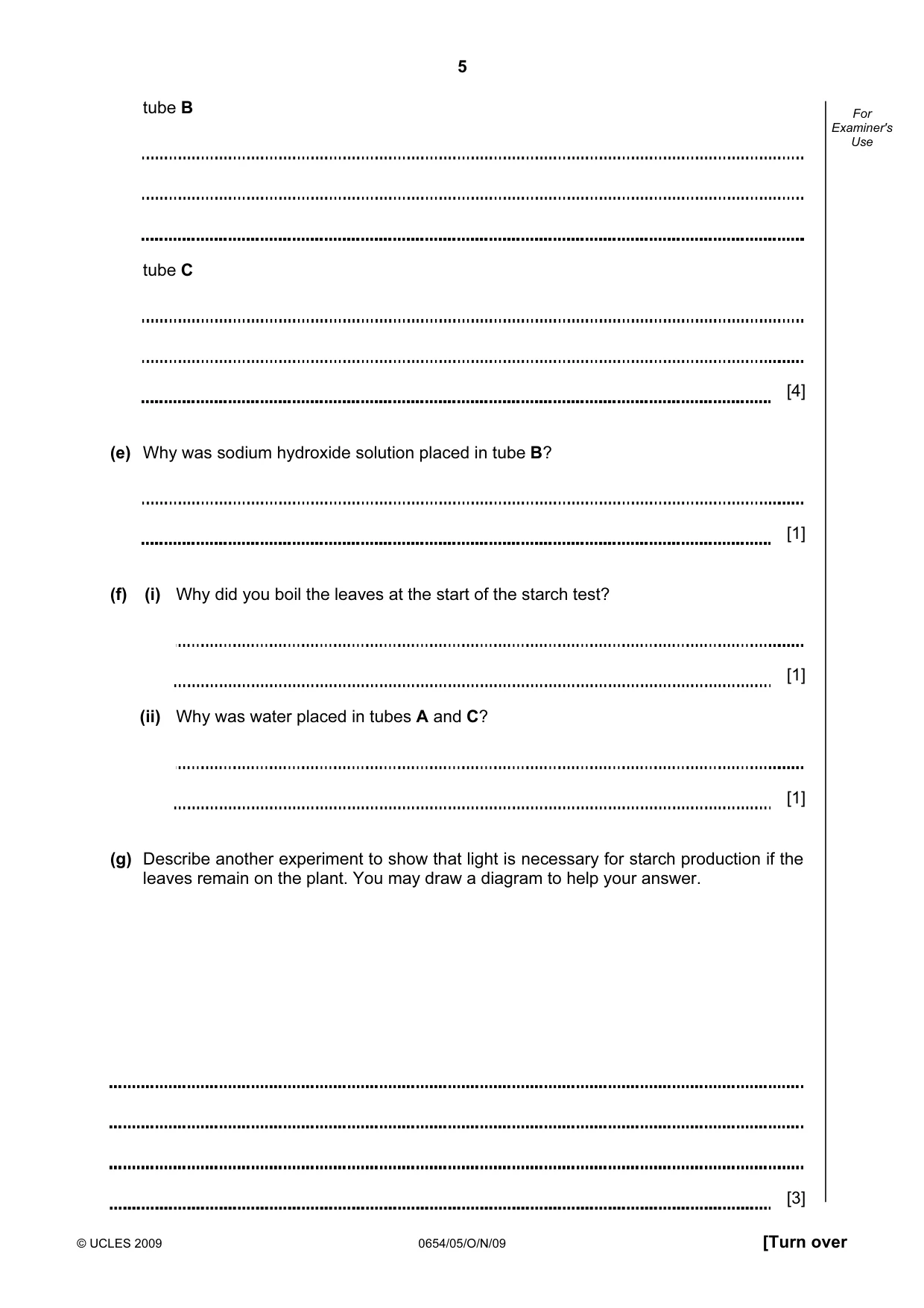 Cambridge IGCSE Sciences - Co-ordinated (Double) 0654 2009 Oct/Nov Paper 5 · Variant 1 question paper, page 5 of 12