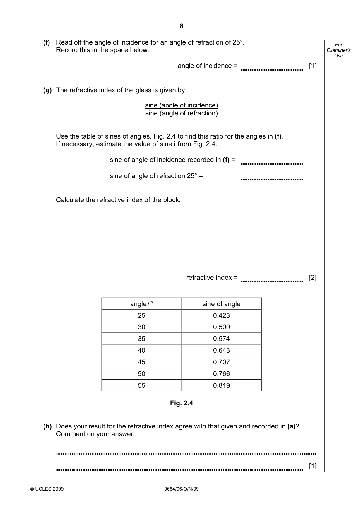 Cambridge IGCSE Sciences - Co-ordinated (Double) 0654 2009 Oct/Nov Paper 5 · Variant 1 question paper, page 8 of 12