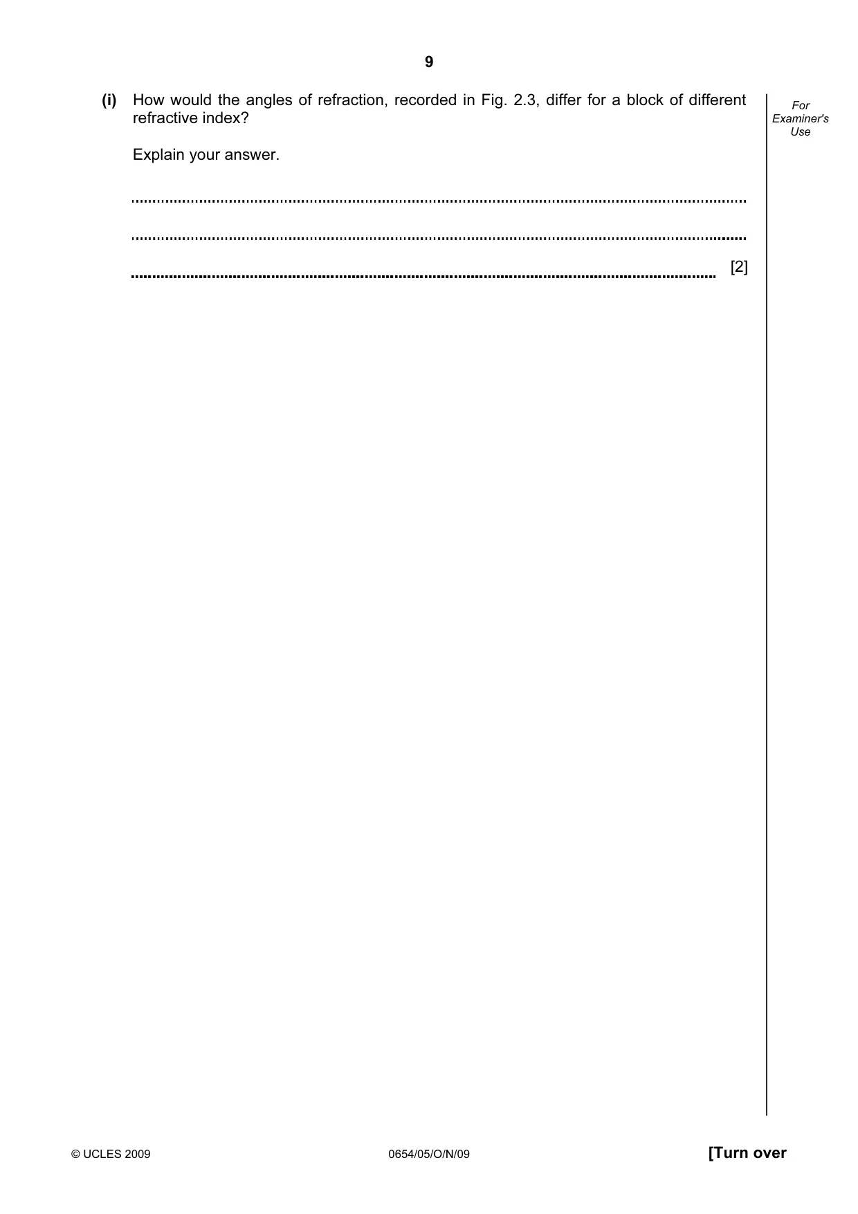 Cambridge IGCSE Sciences - Co-ordinated (Double) 0654 2009 Oct/Nov Paper 5 · Variant 1 question paper, page 9 of 12