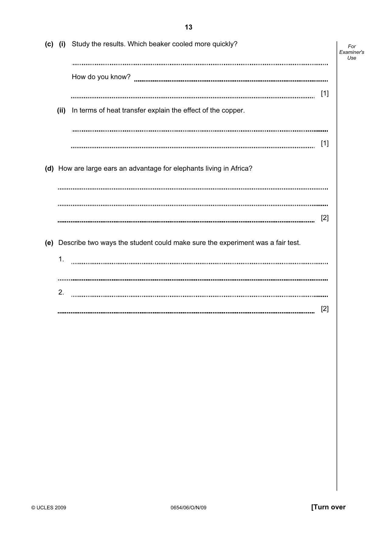 Cambridge IGCSE Sciences - Co-ordinated (Double) 0654 2009 Oct/Nov Paper 6 · Variant 1 question paper, page 13 of 20