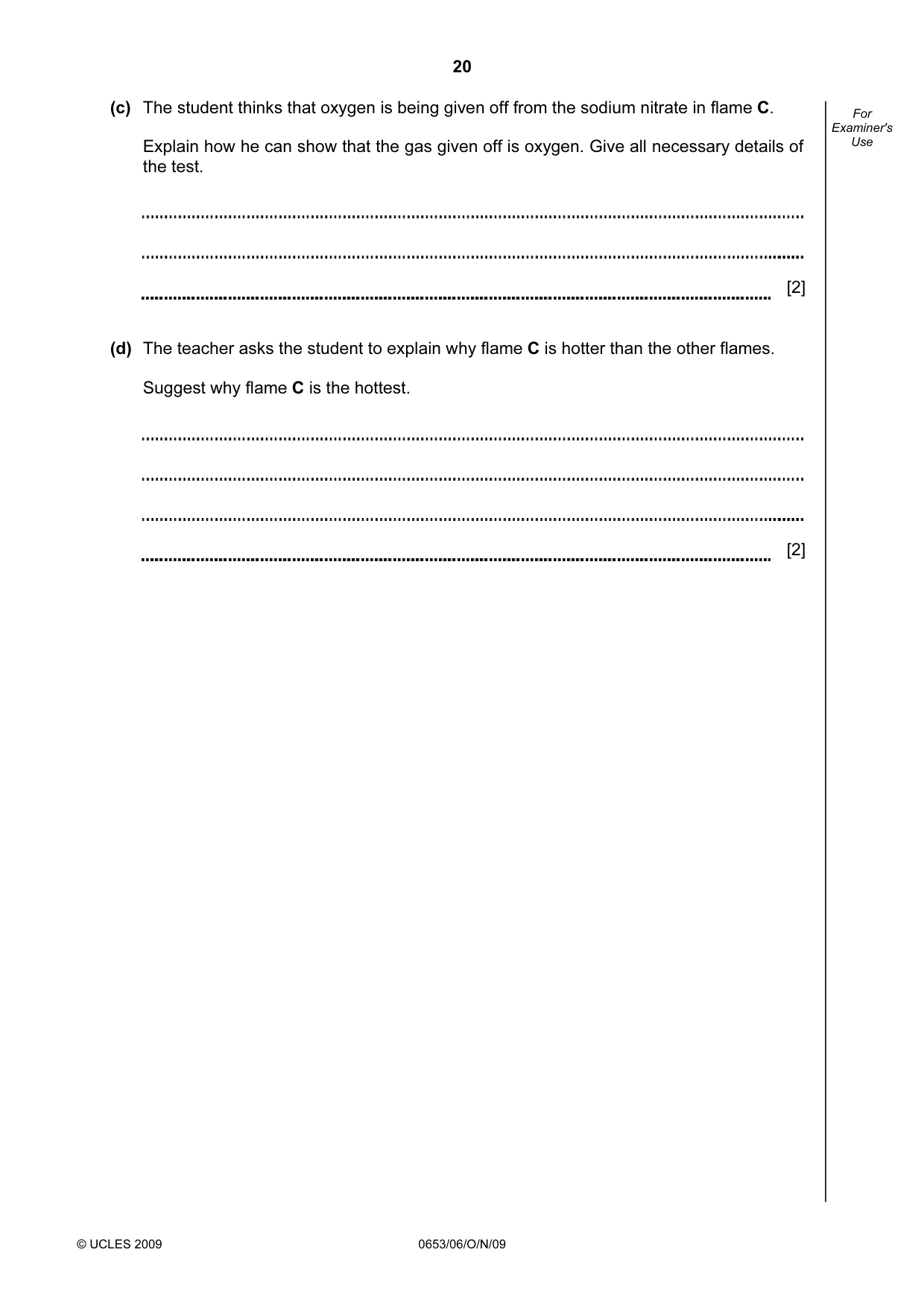Cambridge IGCSE Sciences - Co-ordinated (Double) 0654 2009 Oct/Nov Paper 6 · Variant 1 question paper, page 20 of 20