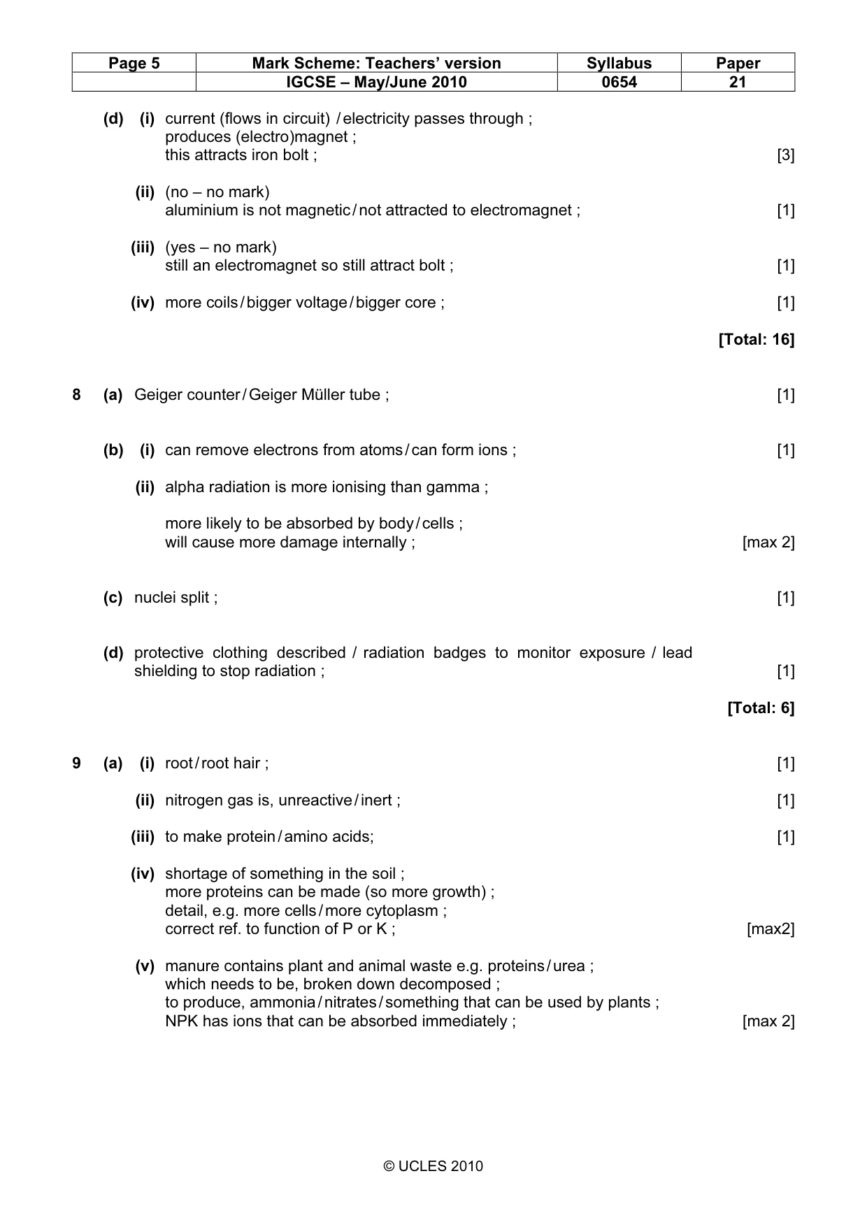 Mark scheme, page 5 of 6