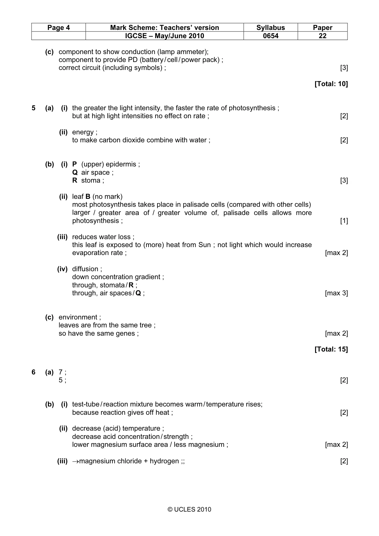 Mark scheme, page 4 of 6