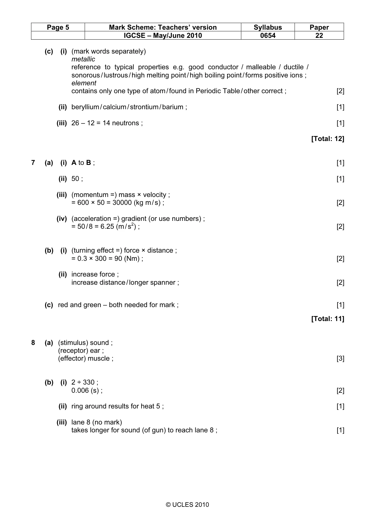 Mark scheme, page 5 of 6