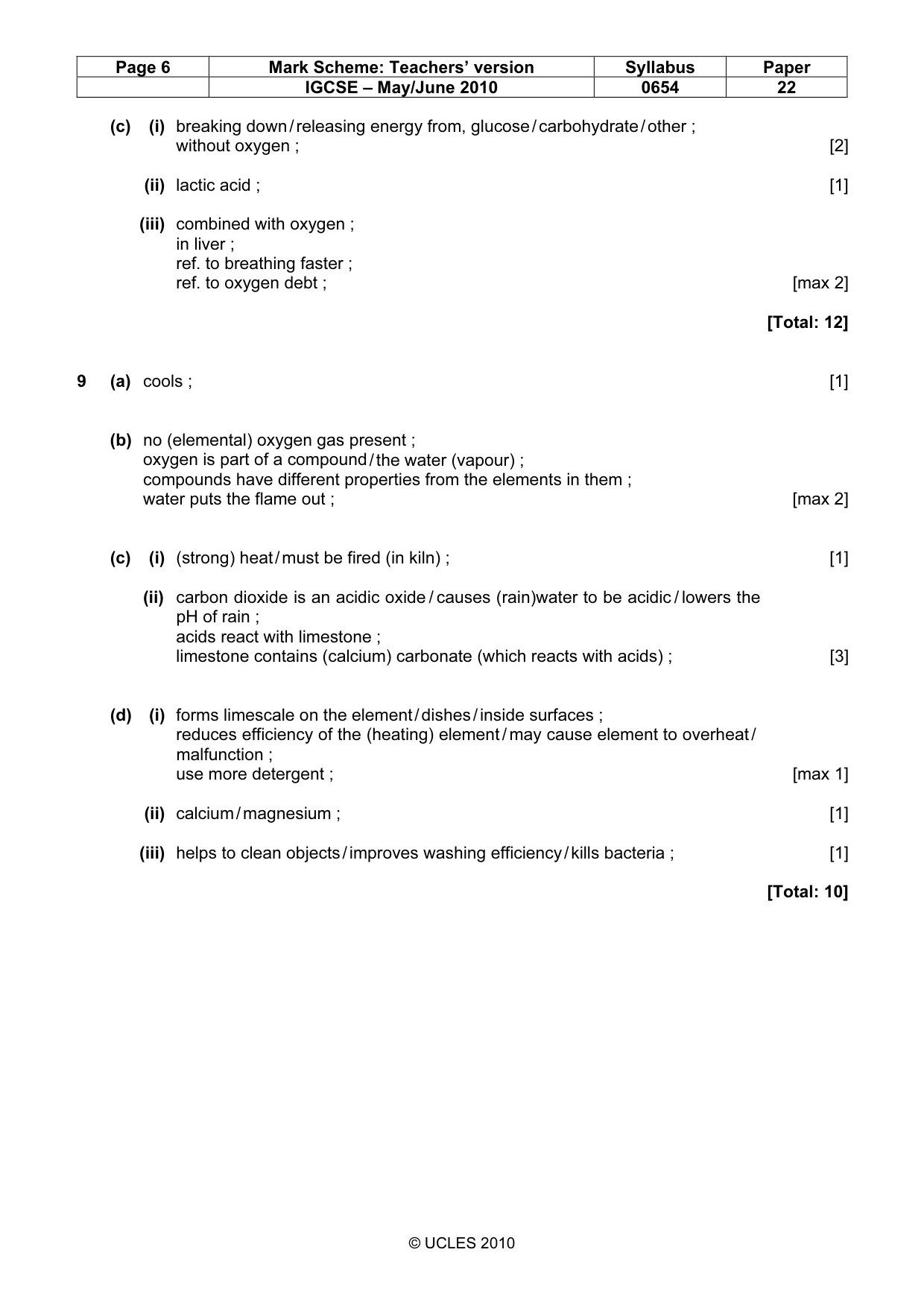 Mark scheme, page 6 of 6