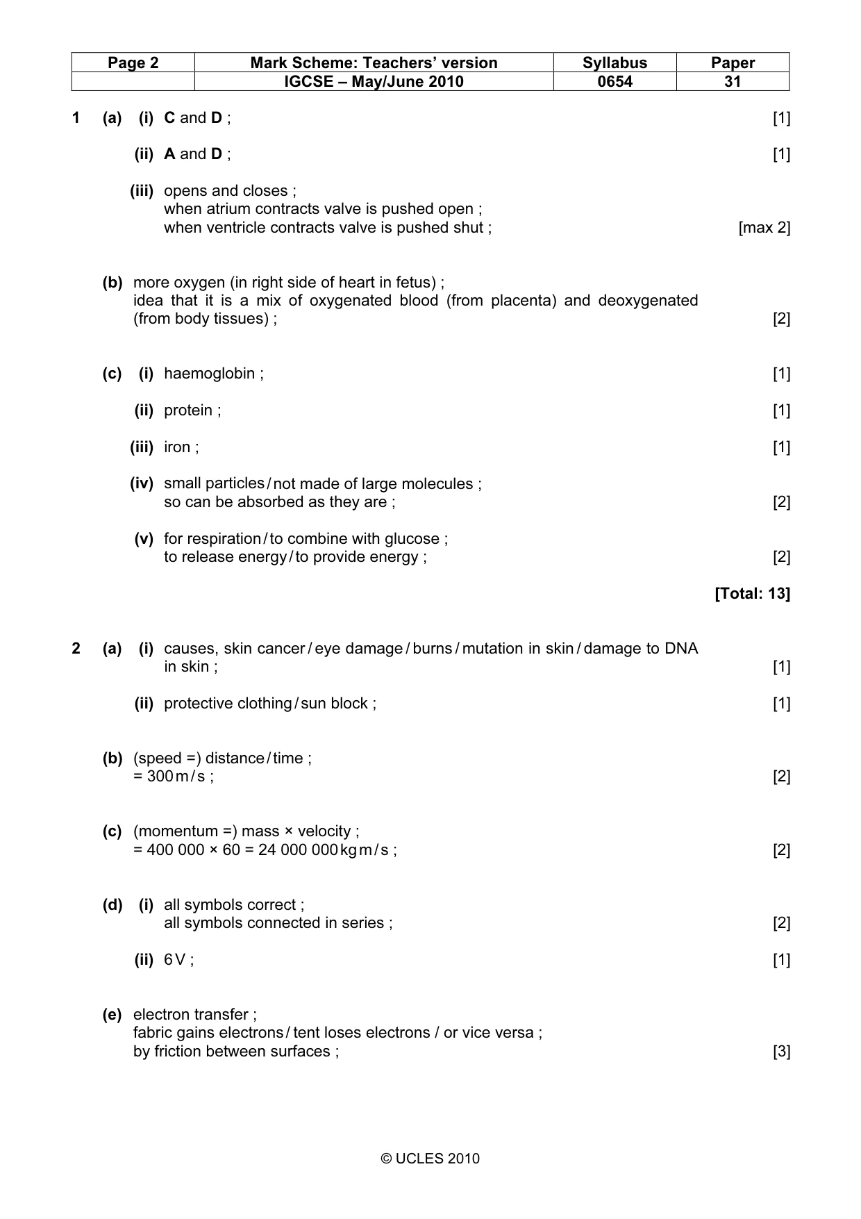 Mark scheme, page 2 of 7