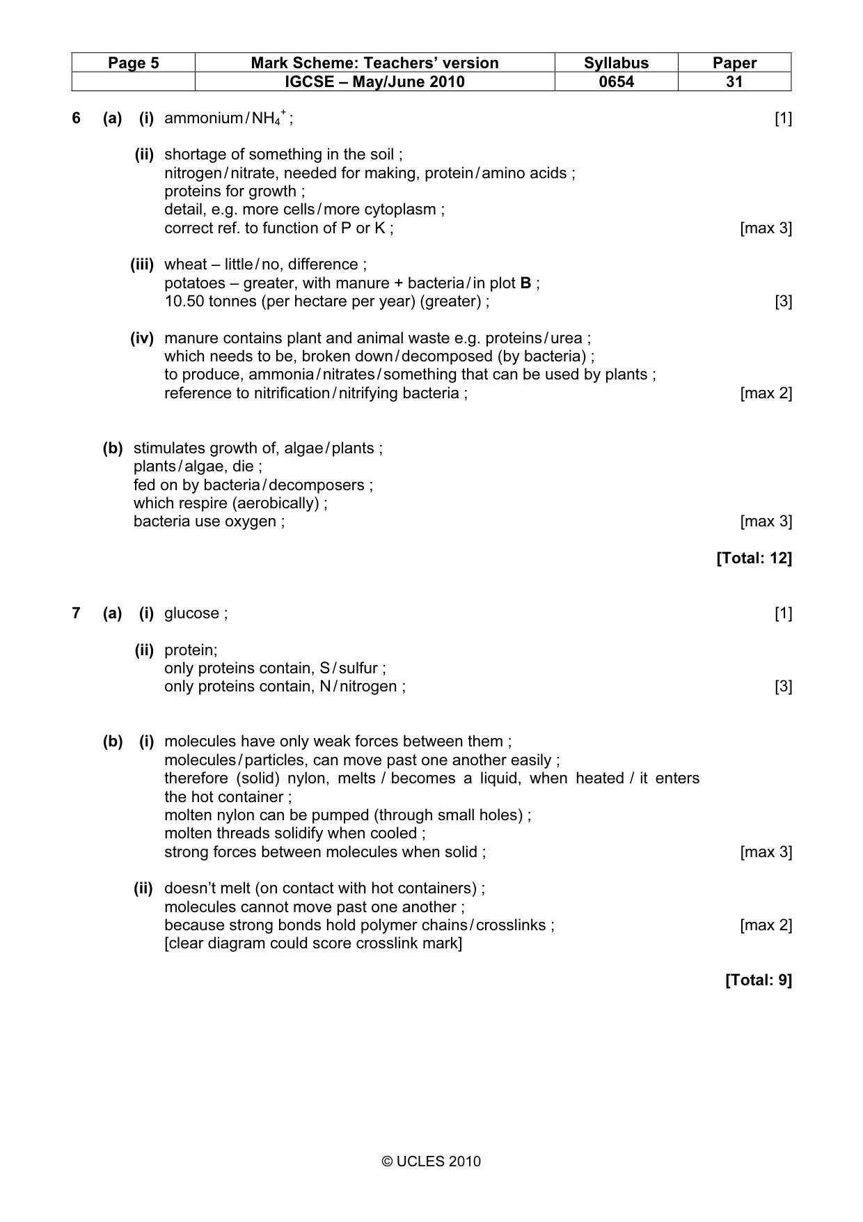 Mark scheme, page 5 of 7