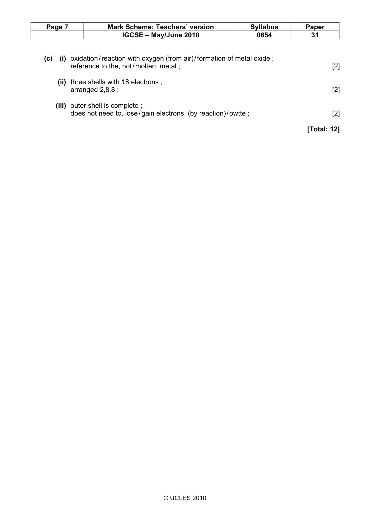 Mark scheme, page 7 of 7