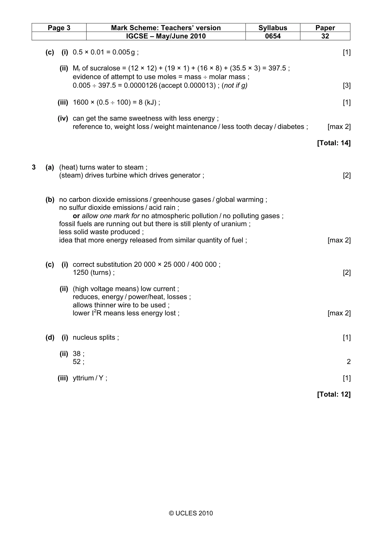 Mark scheme, page 3 of 6
