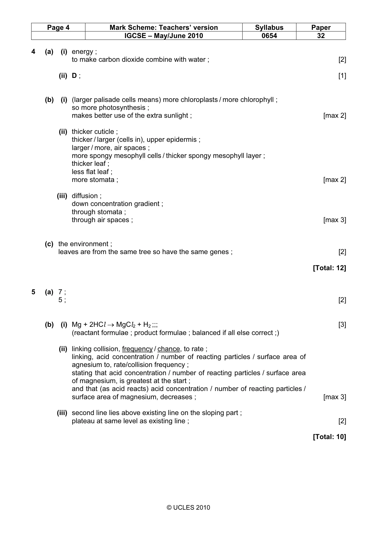 Mark scheme, page 4 of 6