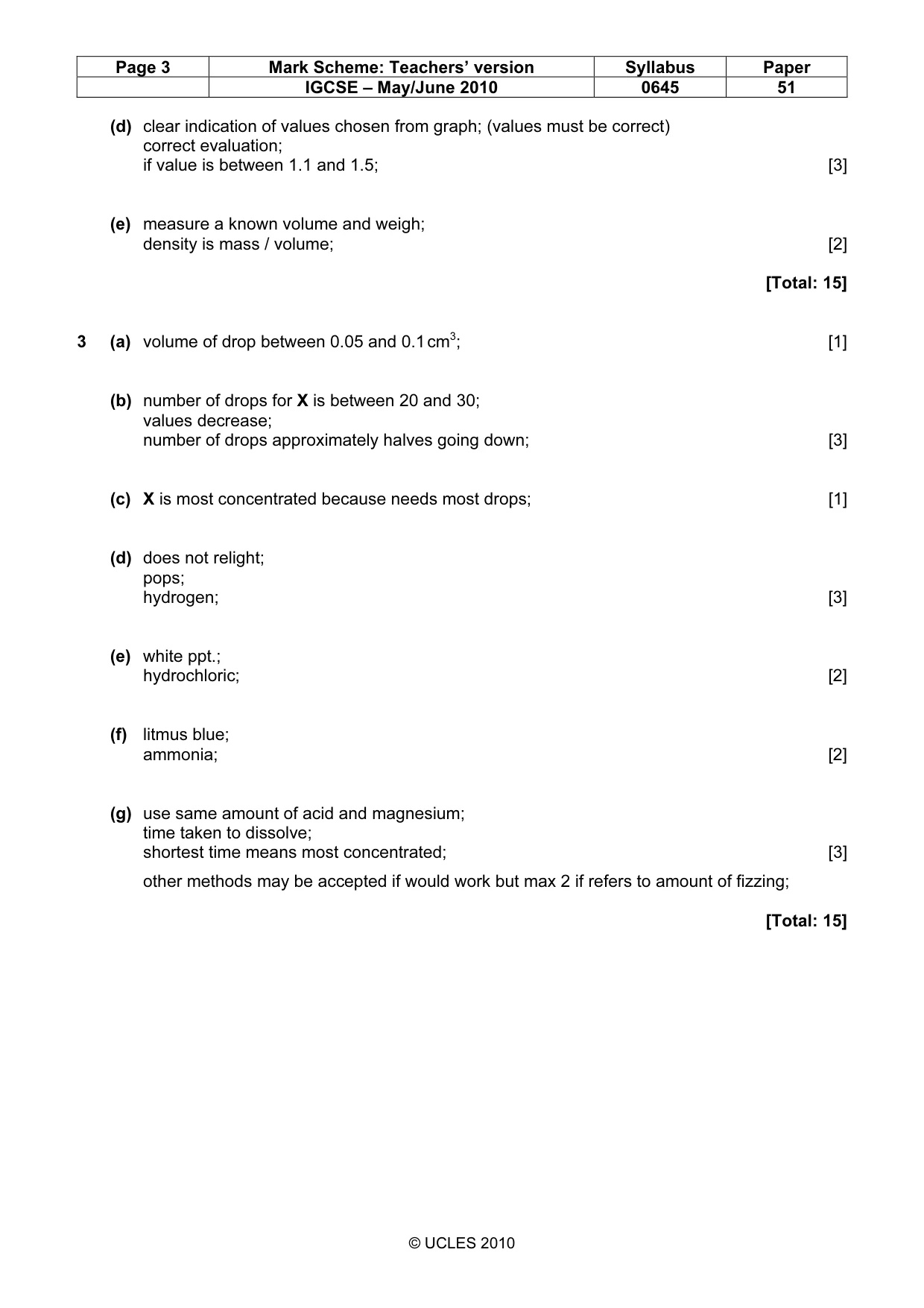 Mark scheme, page 3 of 3