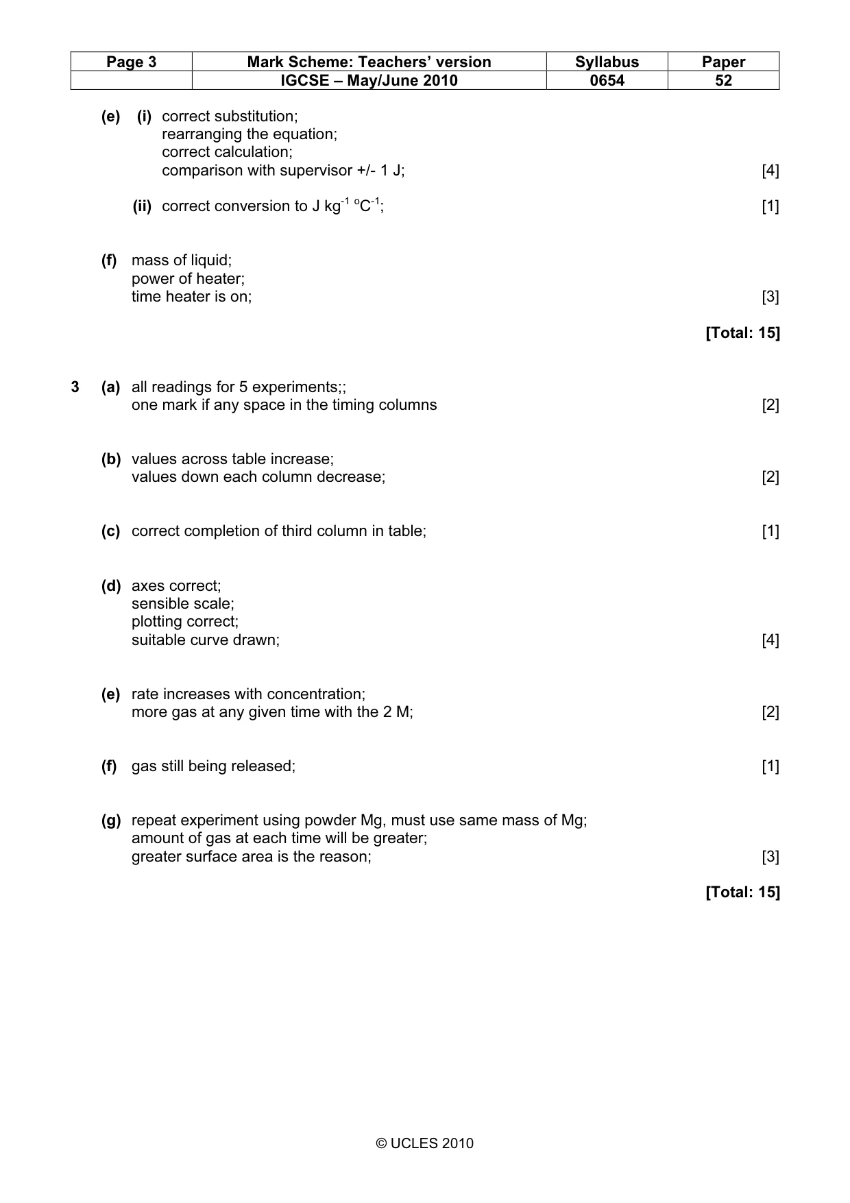 Mark scheme, page 3 of 3