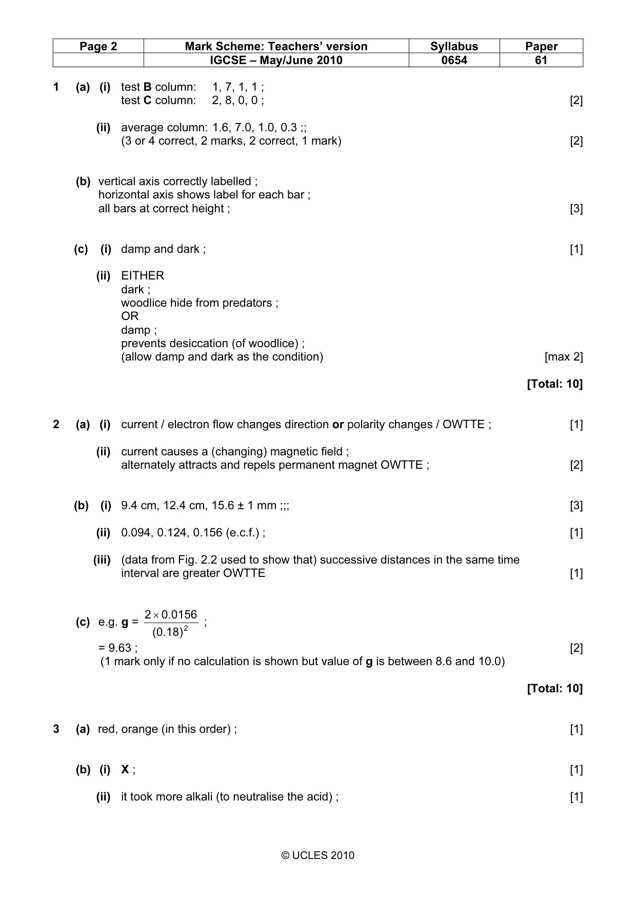 Mark scheme, page 2 of 4
