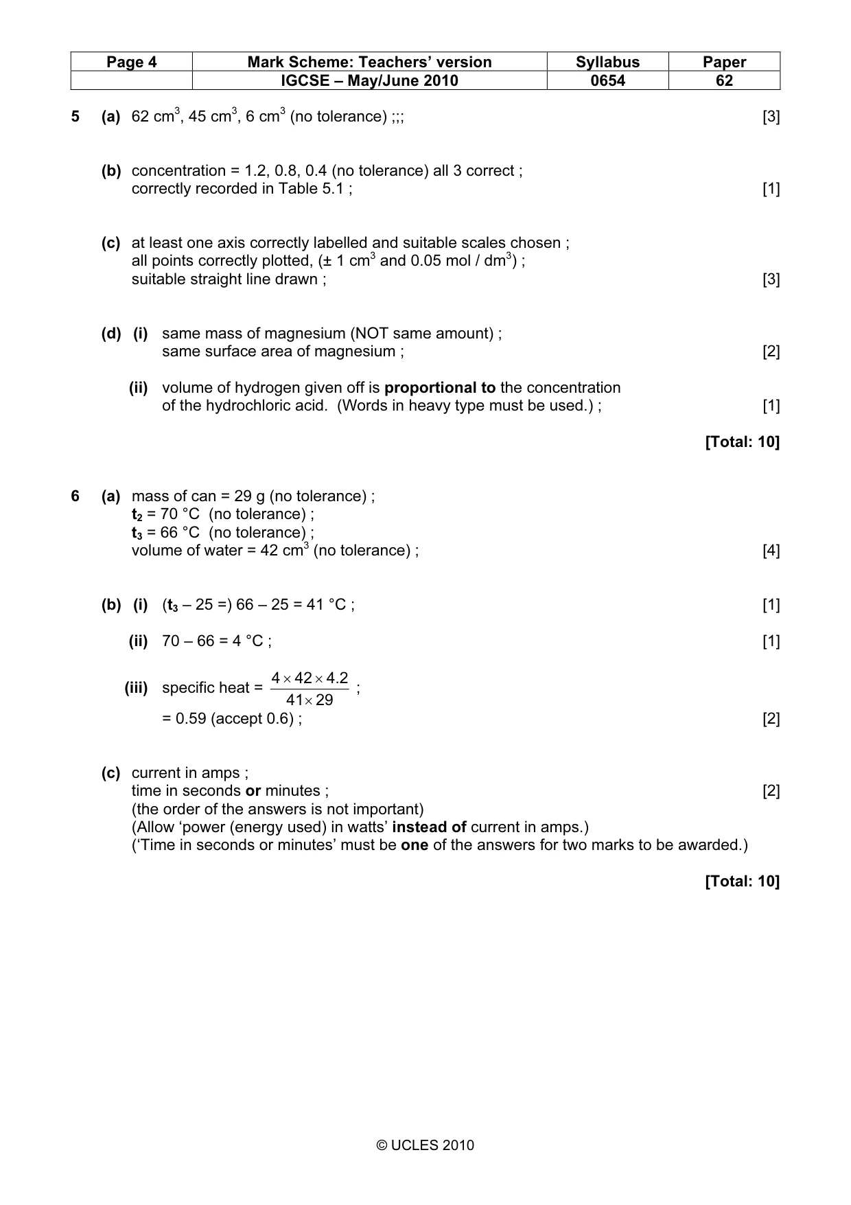 Mark scheme, page 4 of 4