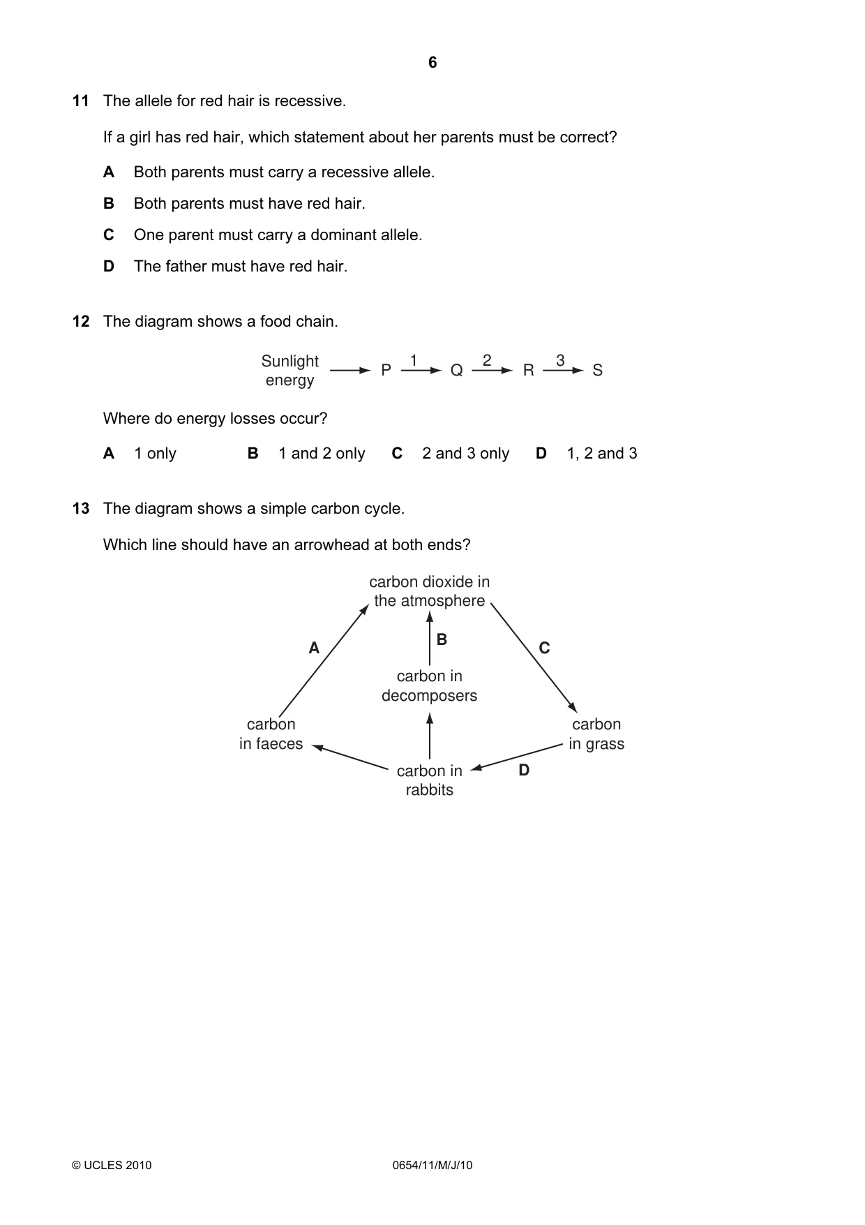 Cambridge IGCSE Sciences - Co-ordinated (Double) 0654 2010 May/June Paper 1 · Variant 1 question paper, page 6 of 20