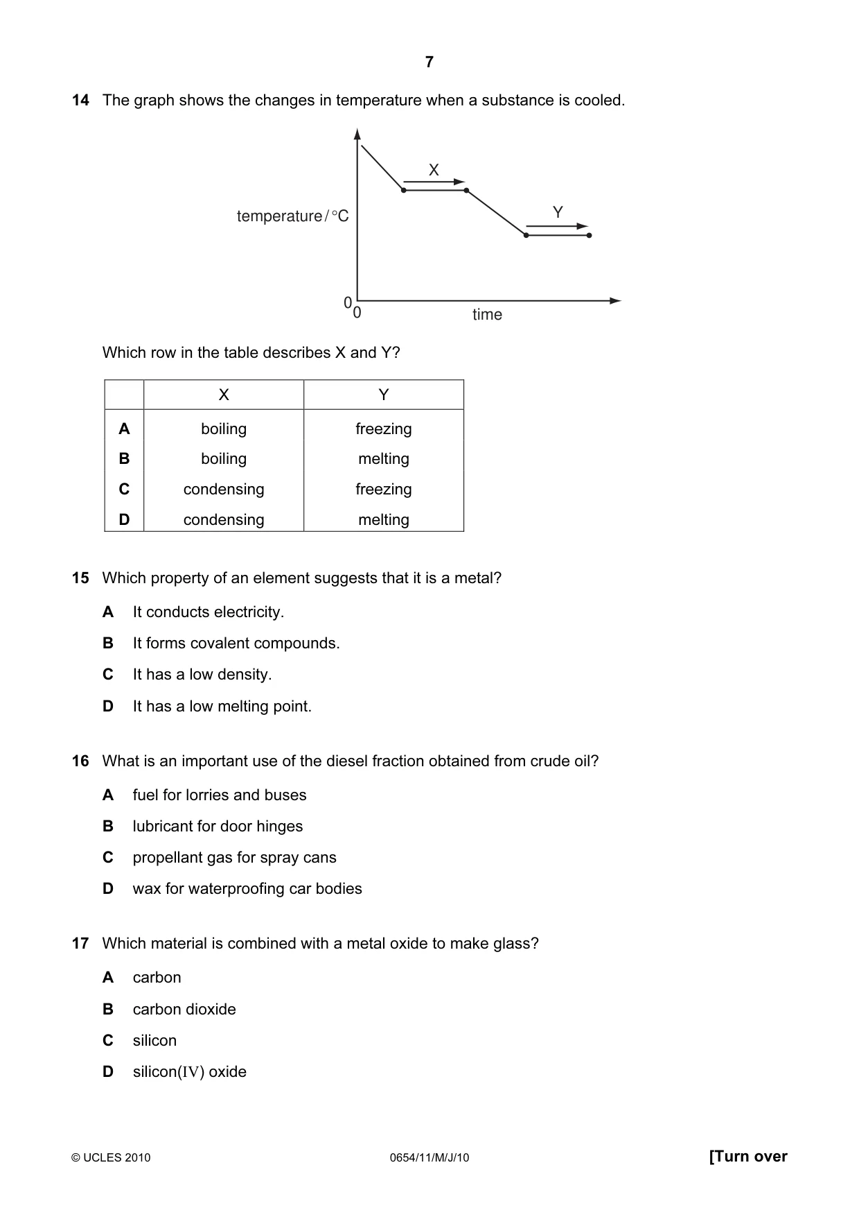Cambridge IGCSE Sciences - Co-ordinated (Double) 0654 2010 May/June Paper 1 · Variant 1 question paper, page 7 of 20