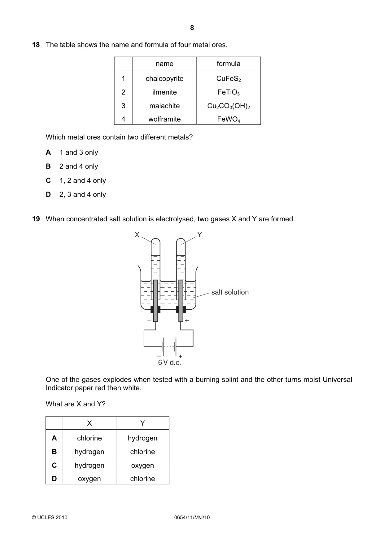 Cambridge IGCSE Sciences - Co-ordinated (Double) 0654 2010 May/June Paper 1 · Variant 1 question paper, page 8 of 20