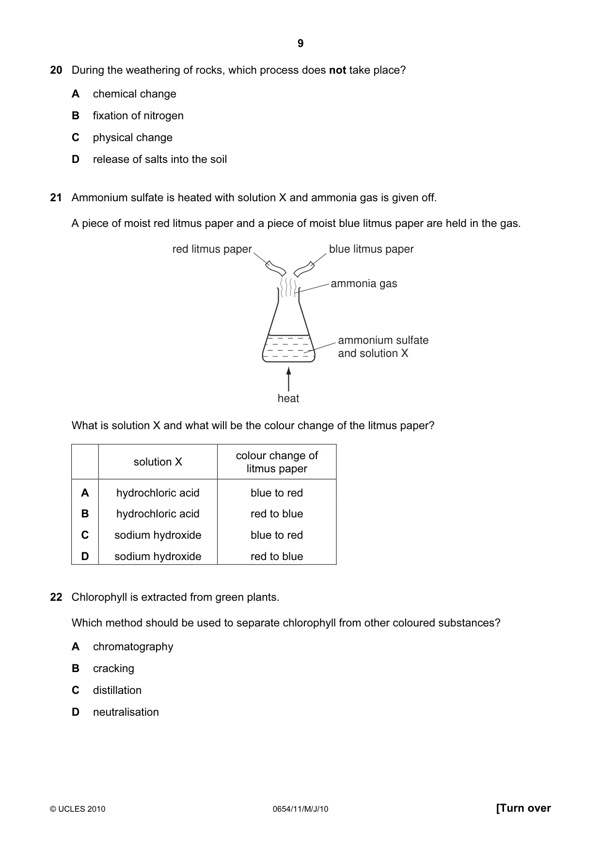 Cambridge IGCSE Sciences - Co-ordinated (Double) 0654 2010 May/June Paper 1 · Variant 1 question paper, page 9 of 20