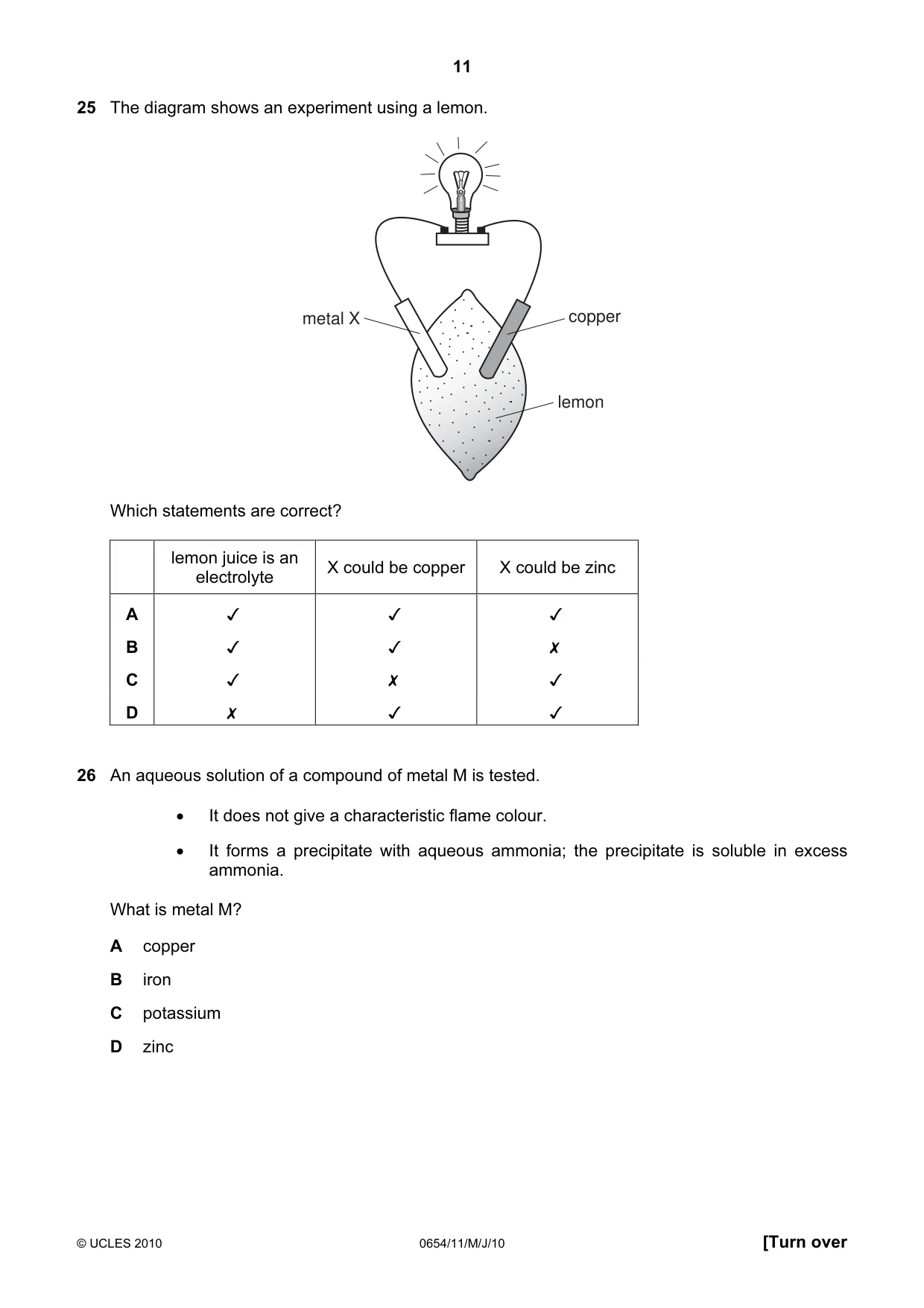 Cambridge IGCSE Sciences - Co-ordinated (Double) 0654 2010 May/June Paper 1 · Variant 1 question paper, page 11 of 20