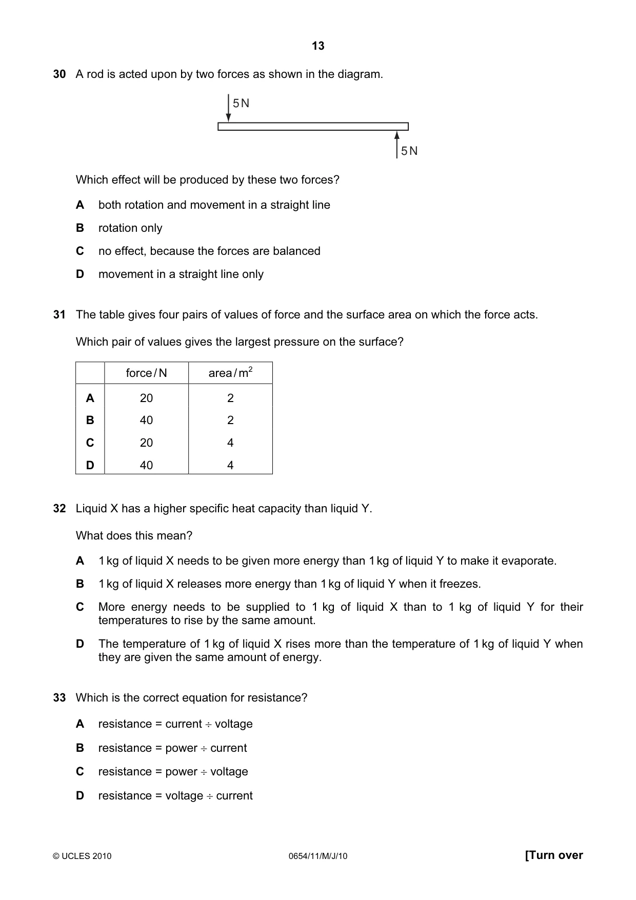 Cambridge IGCSE Sciences - Co-ordinated (Double) 0654 2010 May/June Paper 1 · Variant 1 question paper, page 13 of 20