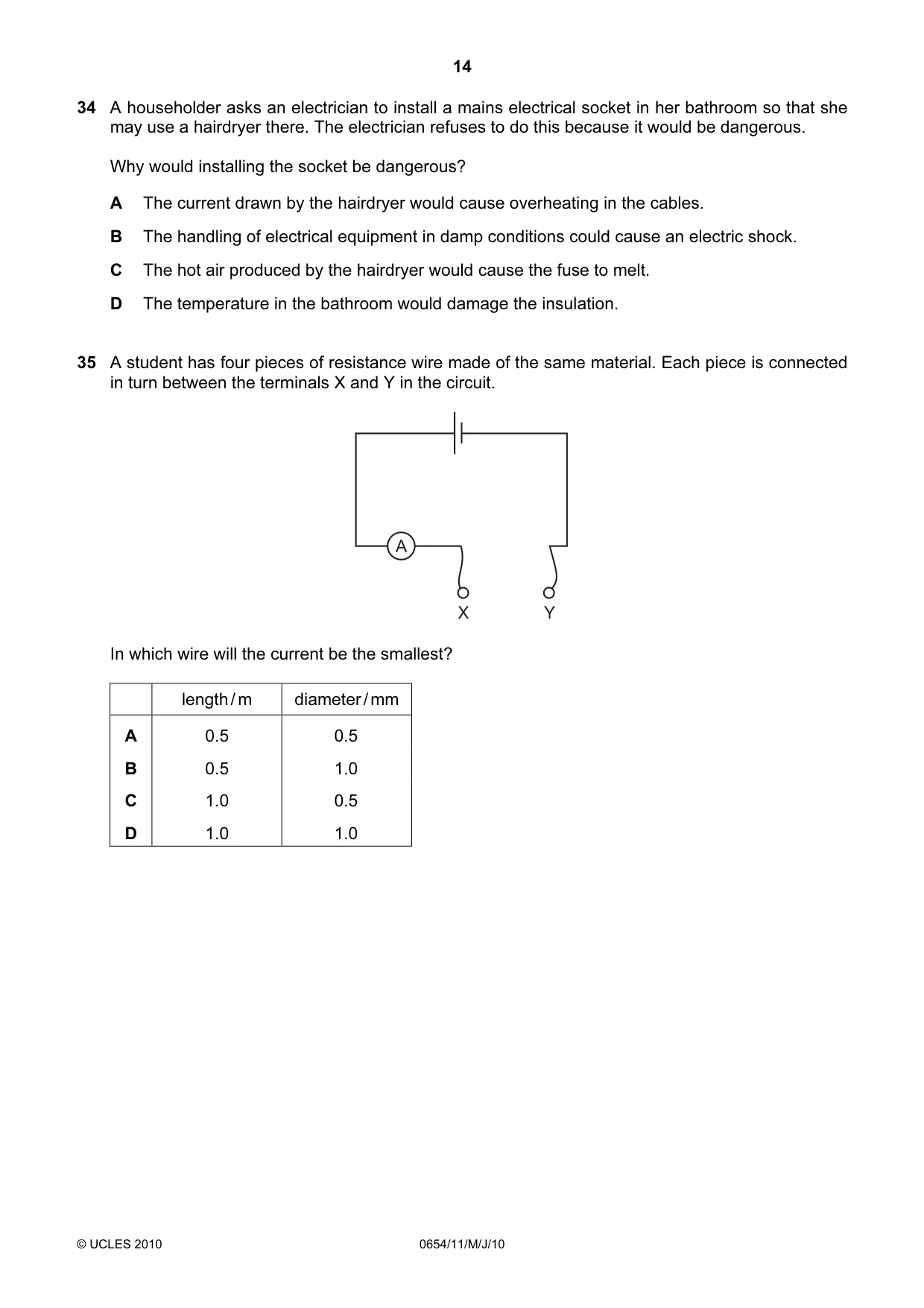 Cambridge IGCSE Sciences - Co-ordinated (Double) 0654 2010 May/June Paper 1 · Variant 1 question paper, page 14 of 20