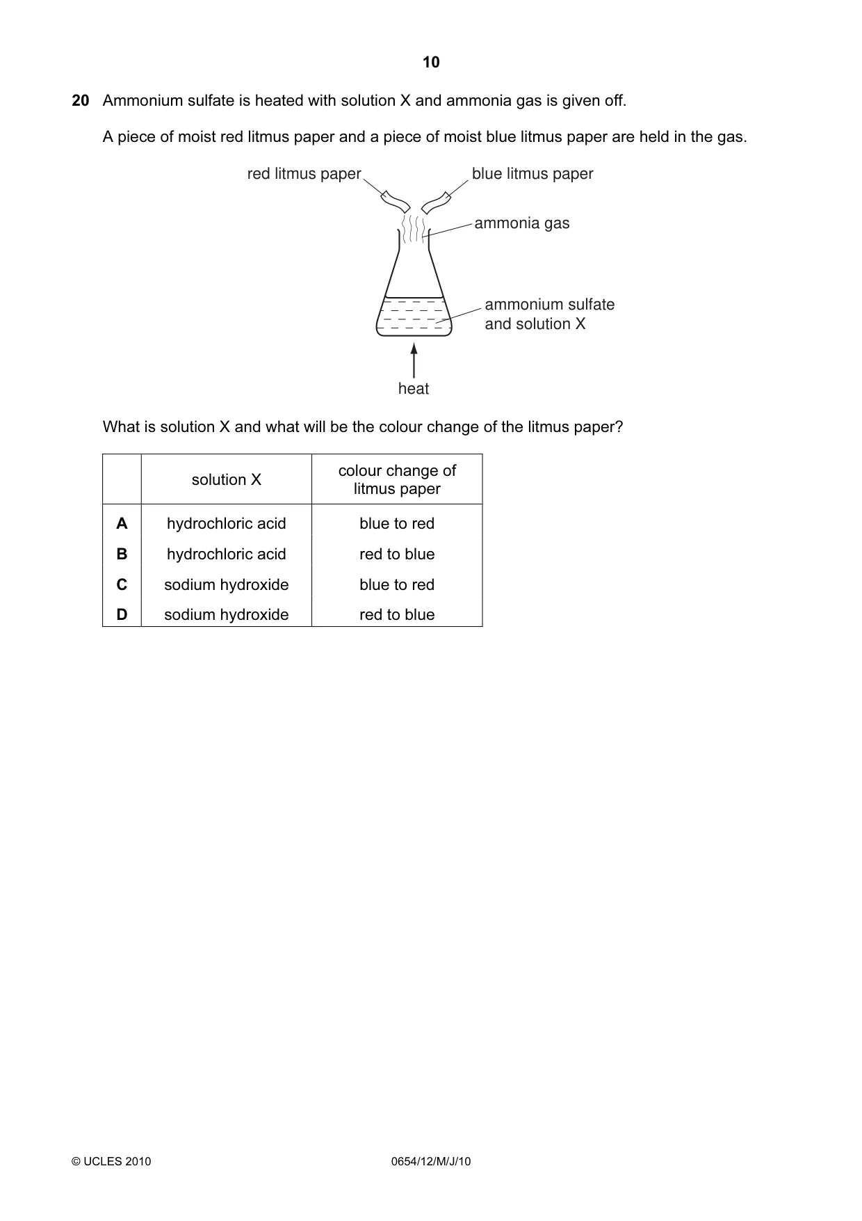 Cambridge IGCSE Sciences - Co-ordinated (Double) 0654 2010 May/June Paper 1 · Variant 2 question paper, page 10 of 20