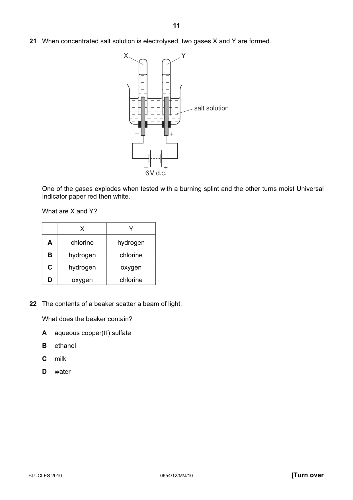 Cambridge IGCSE Sciences - Co-ordinated (Double) 0654 2010 May/June Paper 1 · Variant 2 question paper, page 11 of 20