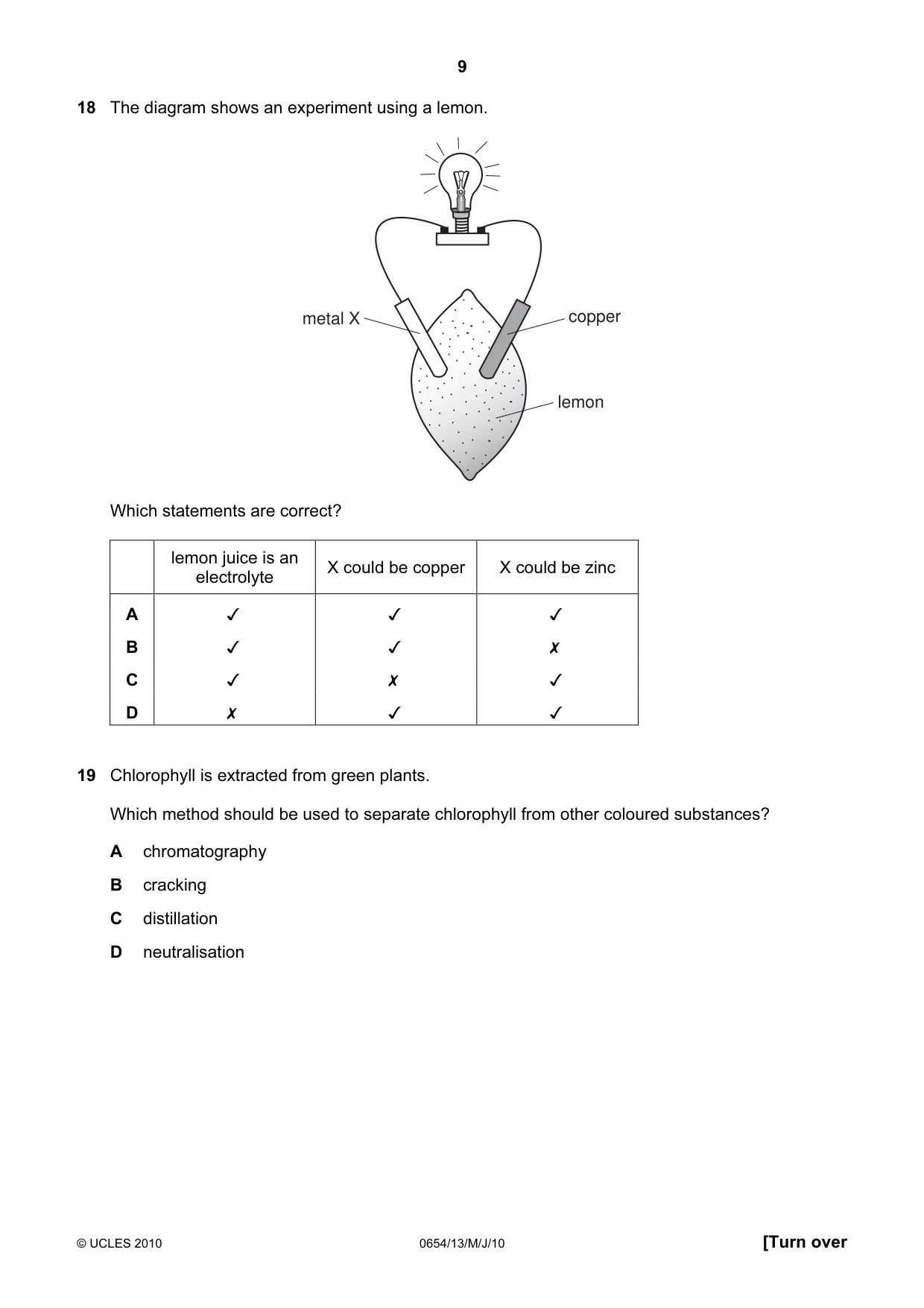 Cambridge IGCSE Sciences - Co-ordinated (Double) 0654 2010 May/June Paper 1 · Variant 3 question paper, page 9 of 20