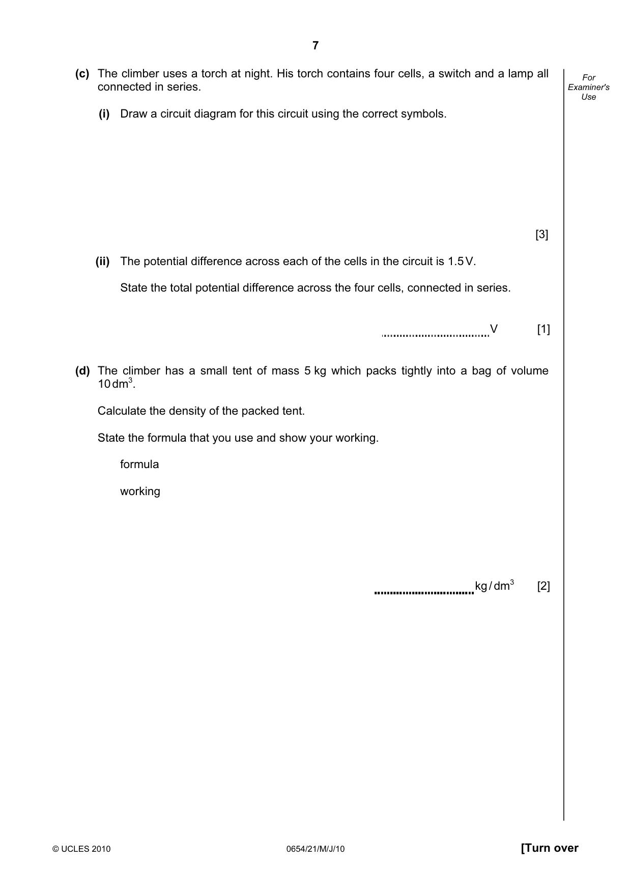 Cambridge IGCSE Sciences - Co-ordinated (Double) 0654 2010 May/June Paper 2 · Variant 1 question paper, page 7 of 24
