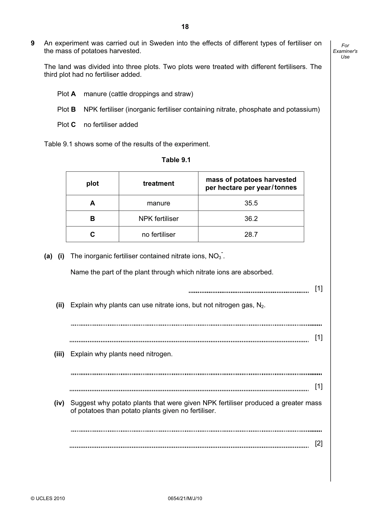 Cambridge IGCSE Sciences - Co-ordinated (Double) 0654 2010 May/June Paper 2 · Variant 1 question paper, page 18 of 24