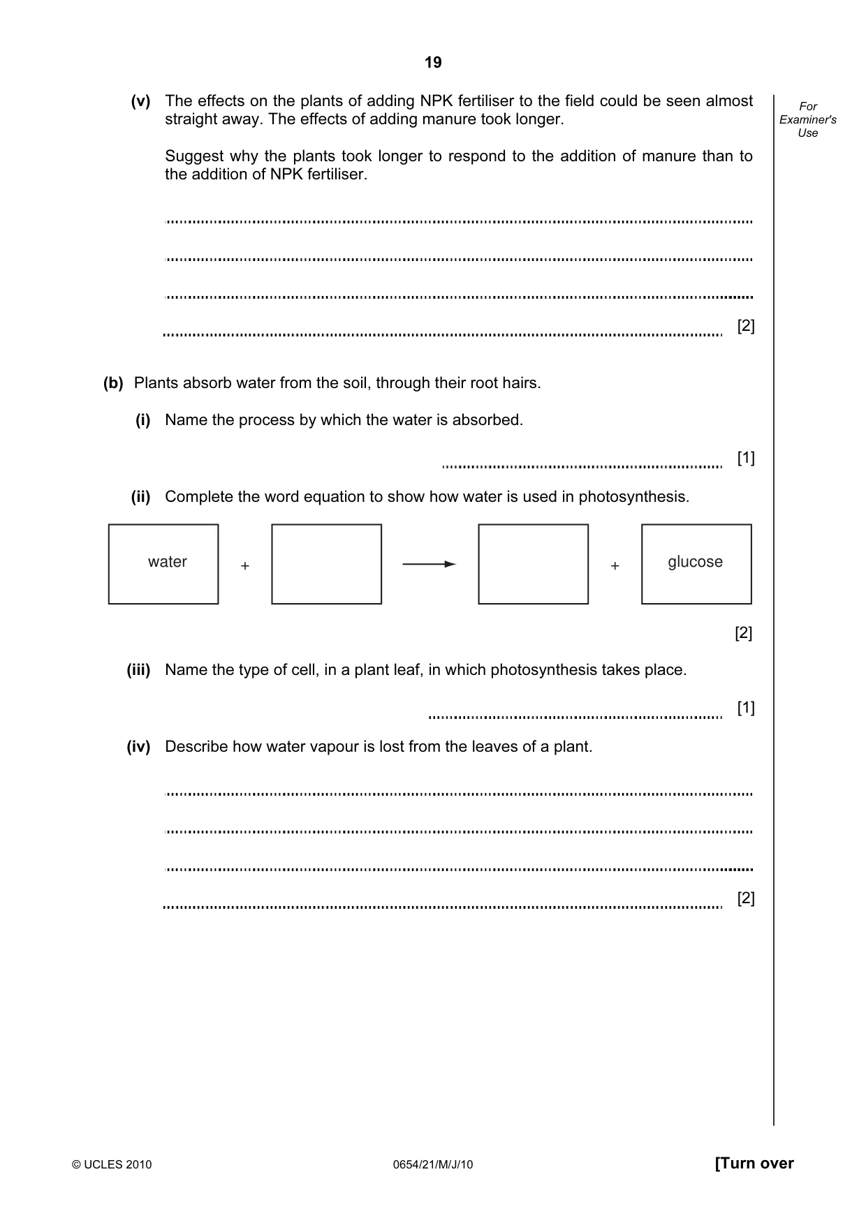 Cambridge IGCSE Sciences - Co-ordinated (Double) 0654 2010 May/June Paper 2 · Variant 1 question paper, page 19 of 24