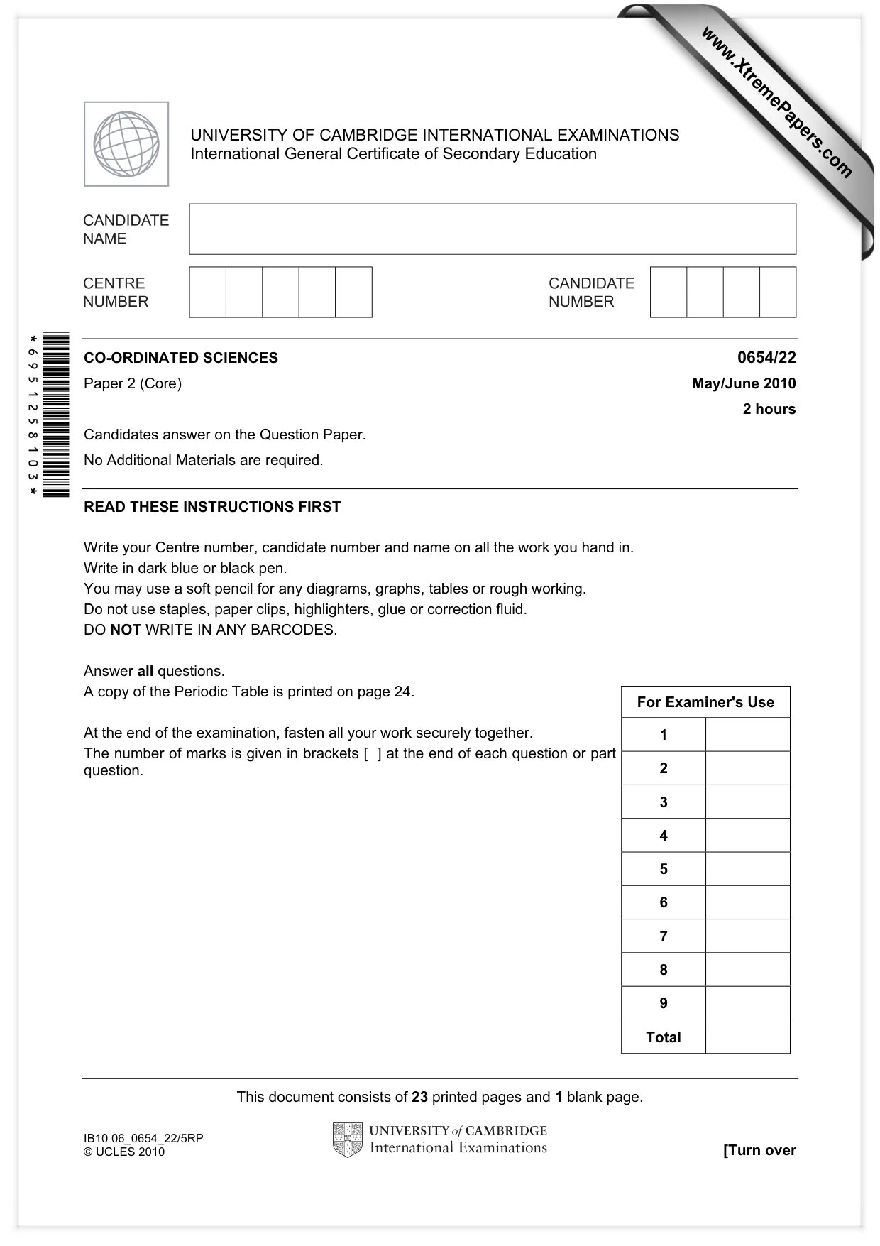 Cambridge IGCSE Sciences - Co-ordinated (Double) 0654 2010 May/June Paper 2 · Variant 2 question paper, page 1 of 24