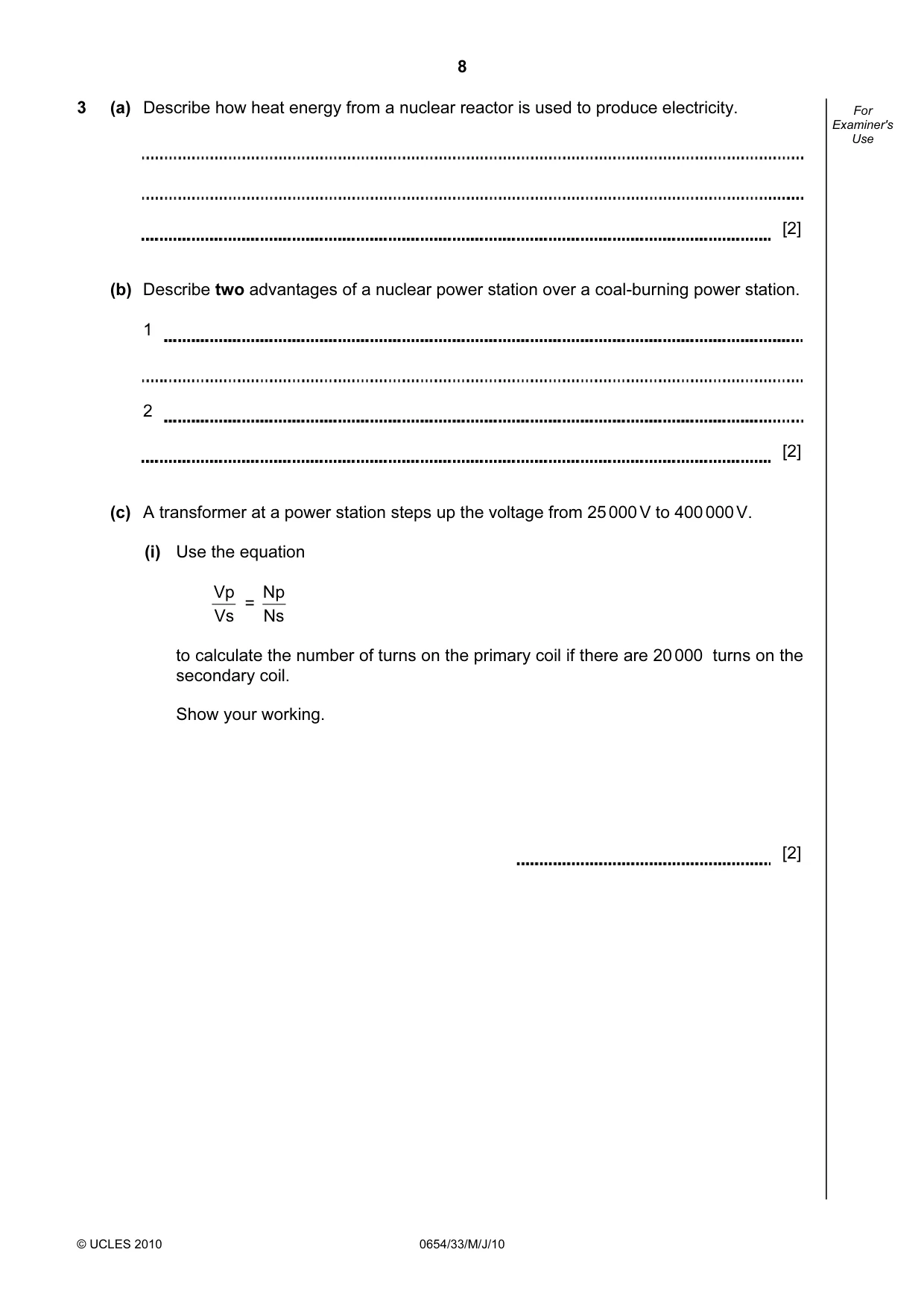 Cambridge IGCSE Sciences - Co-ordinated (Double) 0654 2010 May/June Paper 3 · Variant 3 question paper, page 8 of 24