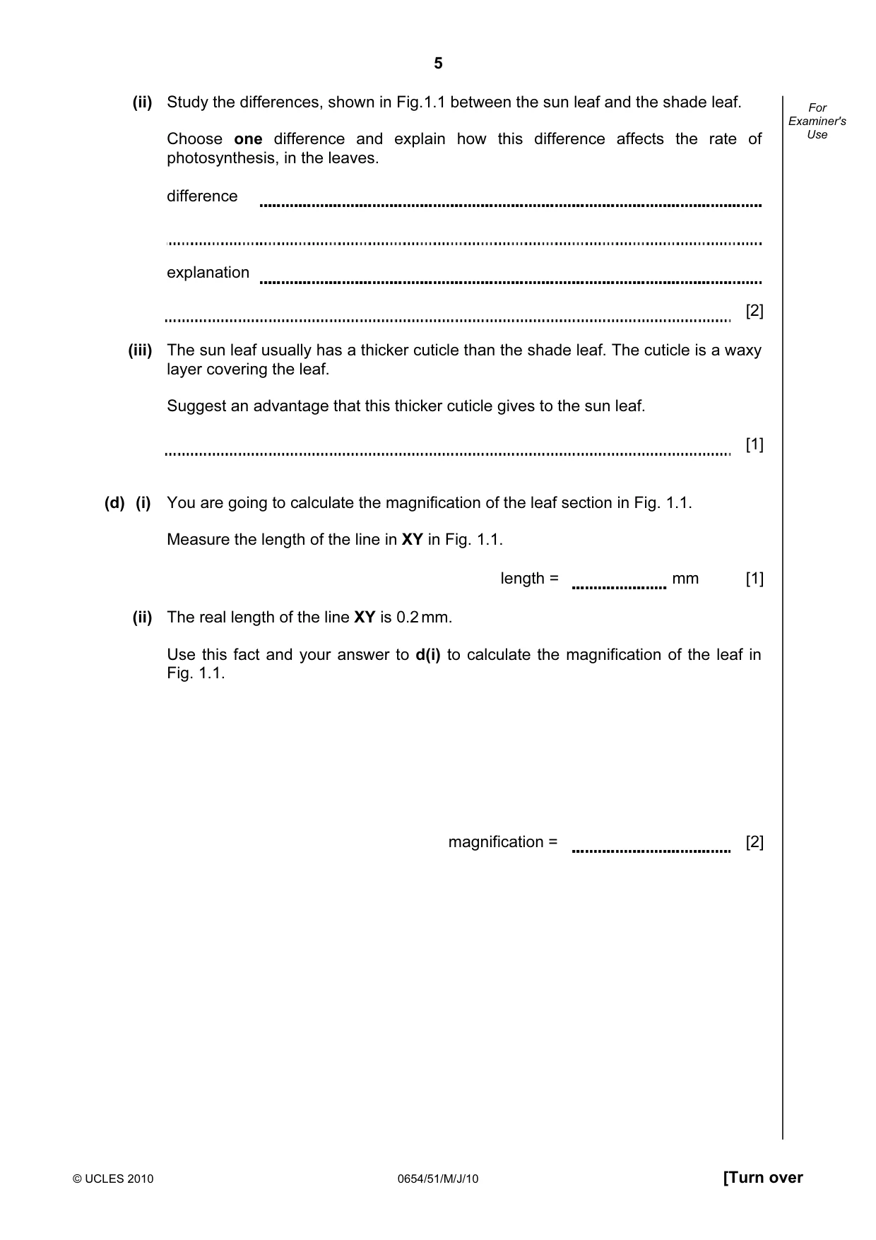 Cambridge IGCSE Sciences - Co-ordinated (Double) 0654 2010 May/June Paper 5 · Variant 1 question paper, page 5 of 12