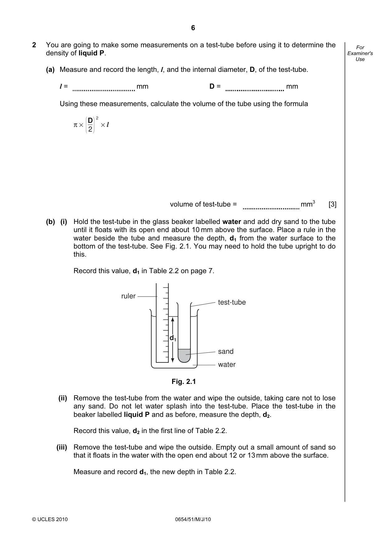 Cambridge IGCSE Sciences - Co-ordinated (Double) 0654 2010 May/June Paper 5 · Variant 1 question paper, page 6 of 12