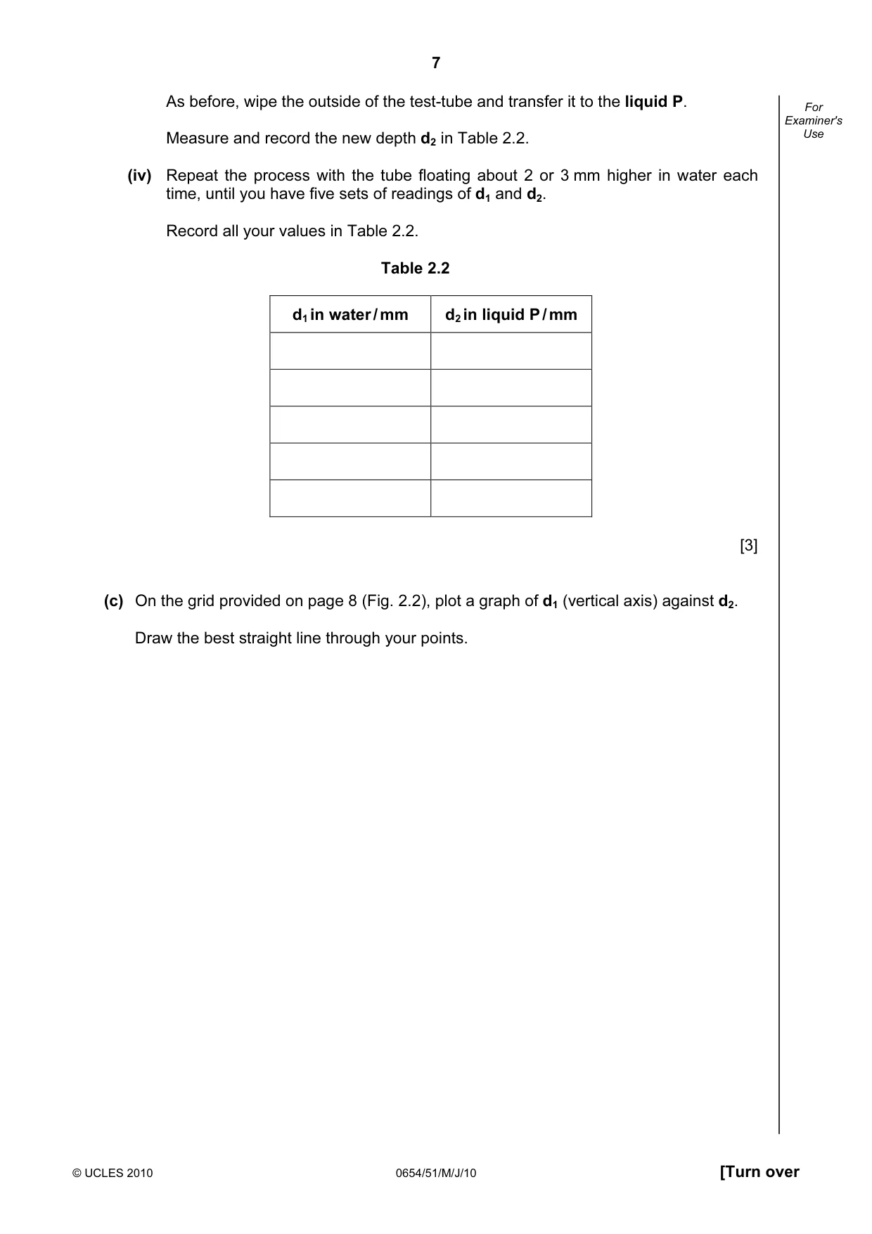 Cambridge IGCSE Sciences - Co-ordinated (Double) 0654 2010 May/June Paper 5 · Variant 1 question paper, page 7 of 12