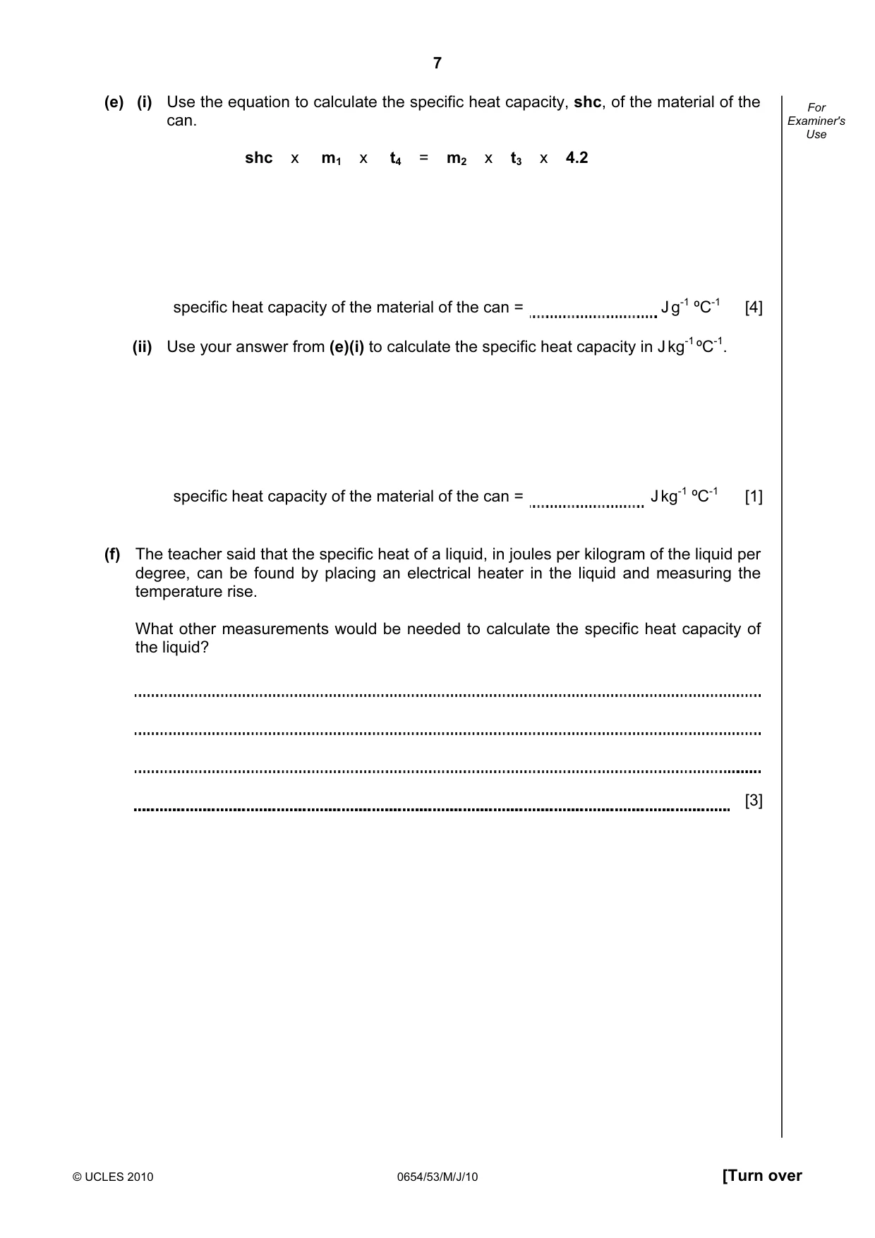 Cambridge IGCSE Sciences - Co-ordinated (Double) 0654 2010 May/June Paper 5 · Variant 3 question paper, page 7 of 12