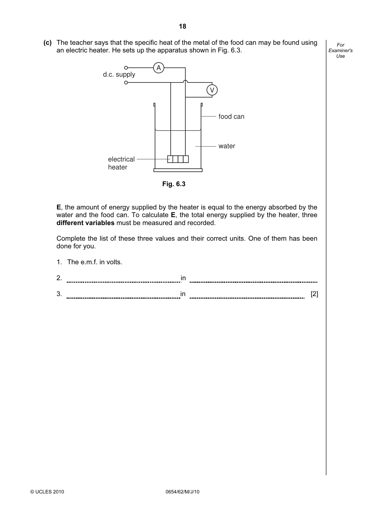 Cambridge IGCSE Sciences - Co-ordinated (Double) 0654 2010 May/June Paper 6 · Variant 2 question paper, page 18 of 20