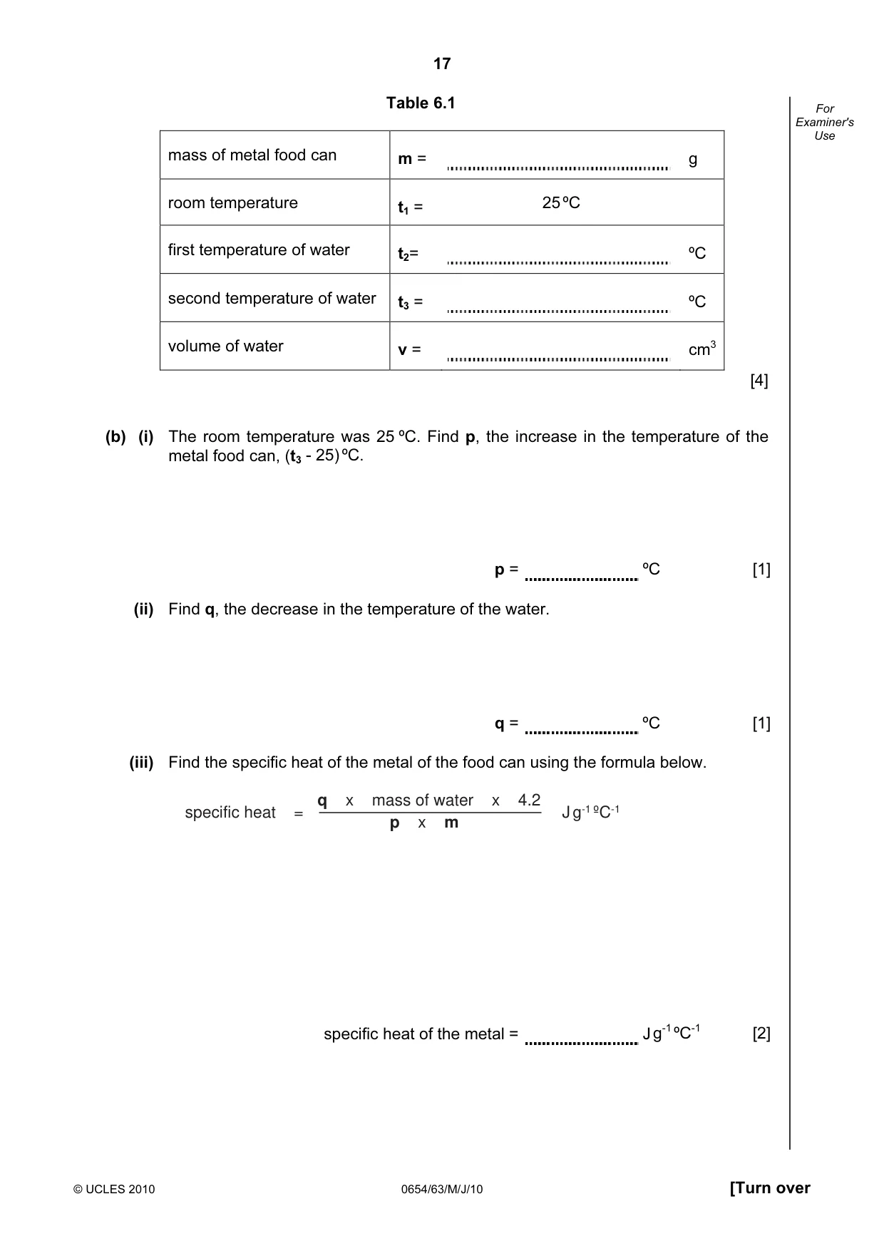 Cambridge IGCSE Sciences - Co-ordinated (Double) 0654 2010 May/June Paper 6 · Variant 3 question paper, page 17 of 20