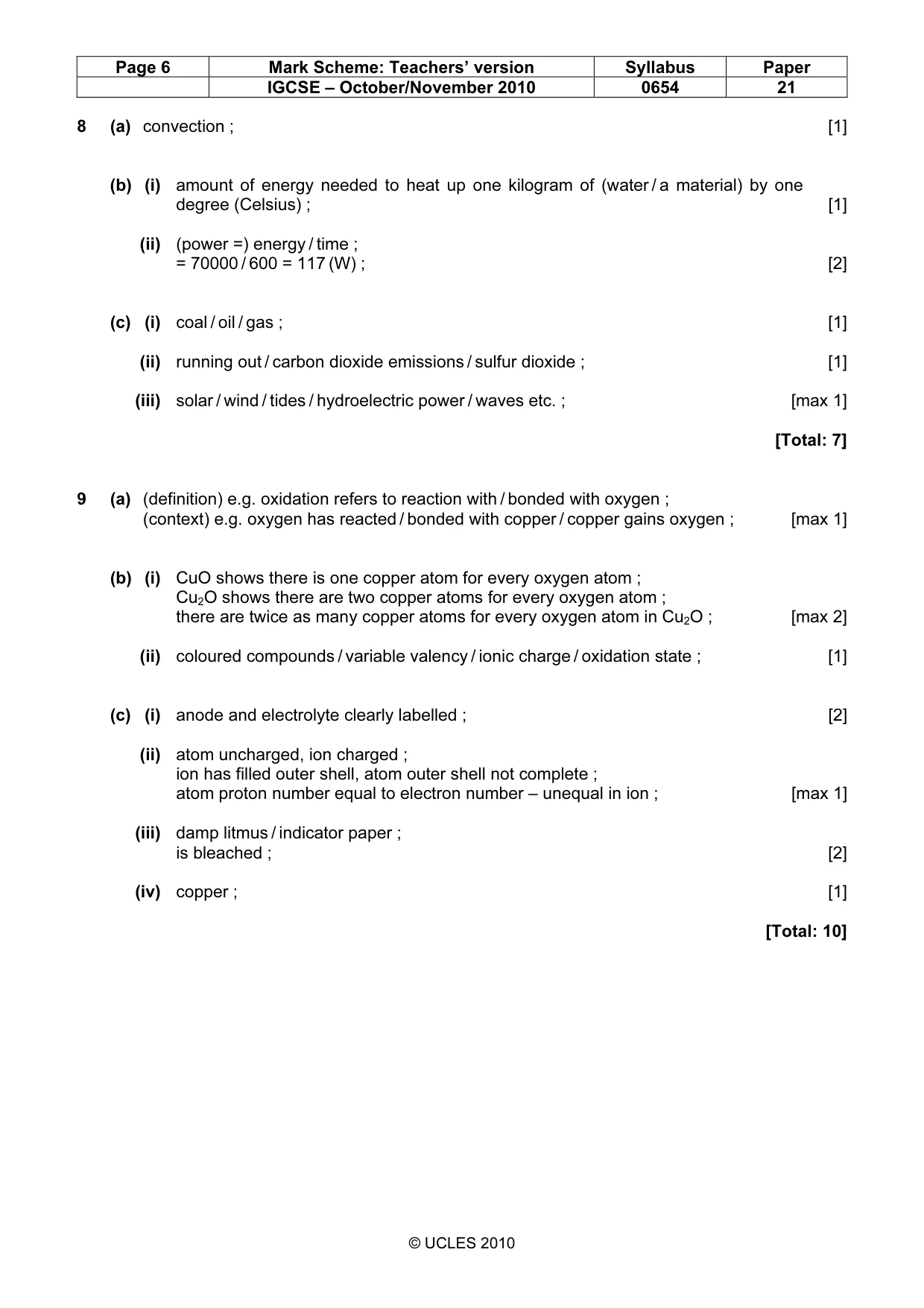 Mark scheme, page 6 of 7