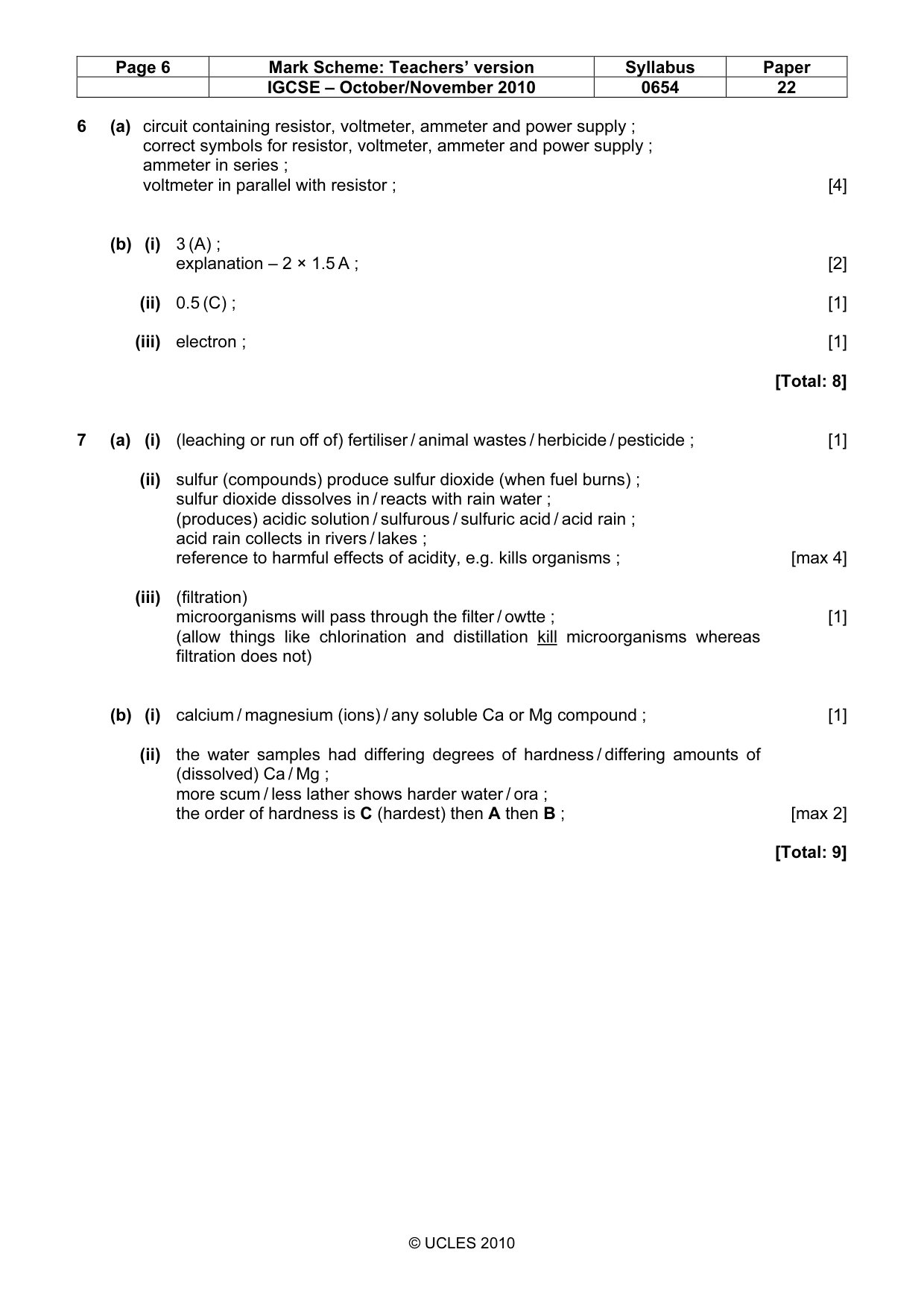 Mark scheme, page 6 of 9