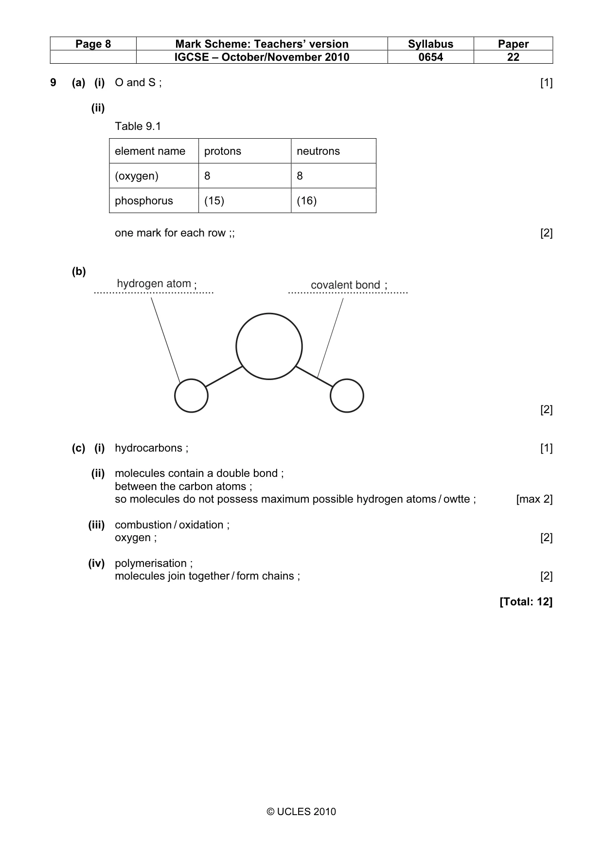 Mark scheme, page 8 of 9