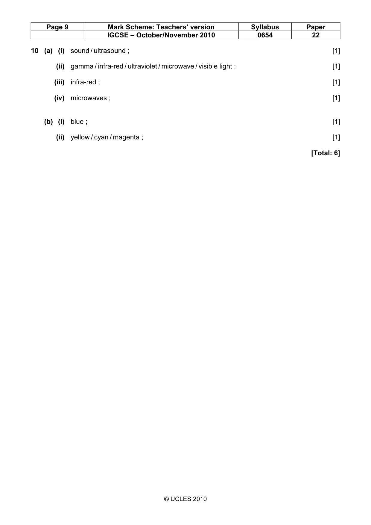 Mark scheme, page 9 of 9