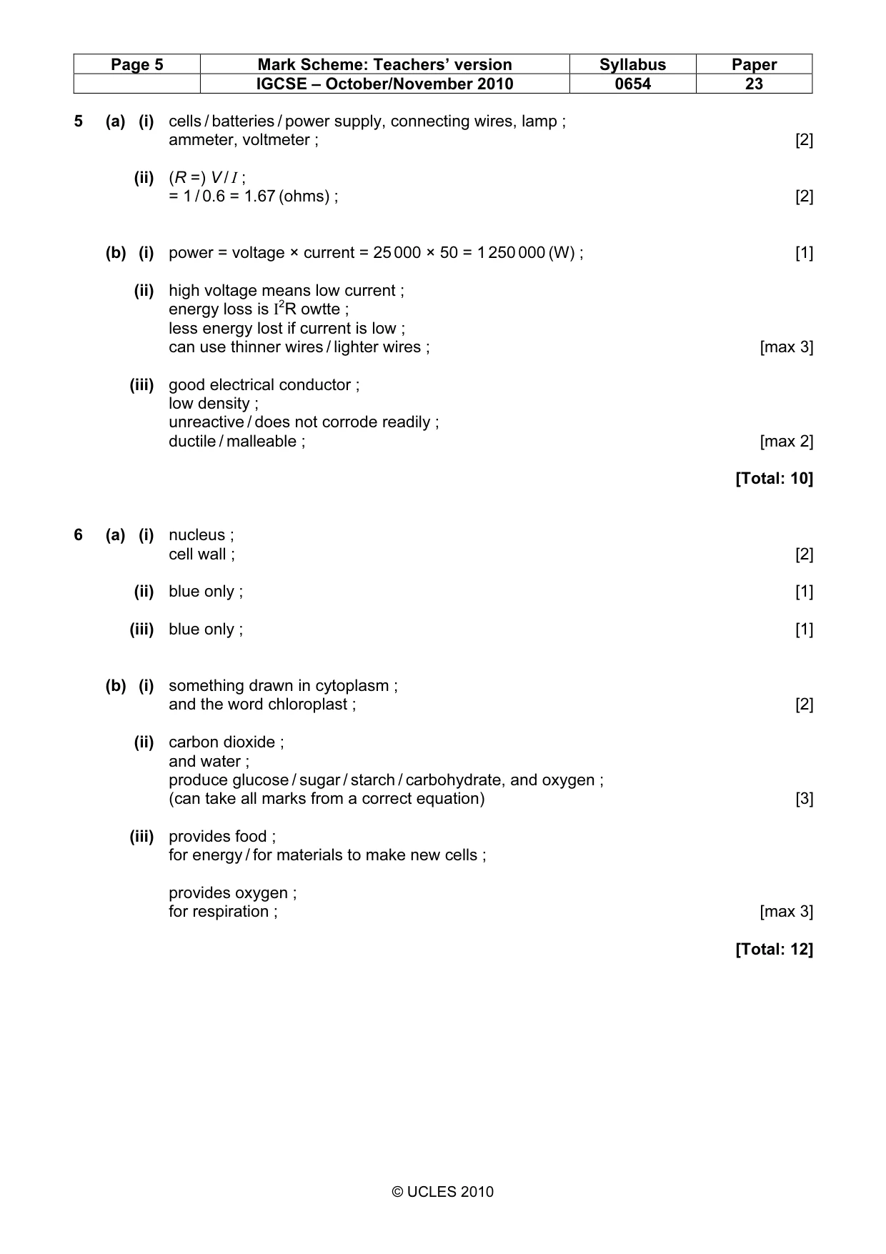 Mark scheme, page 5 of 7
