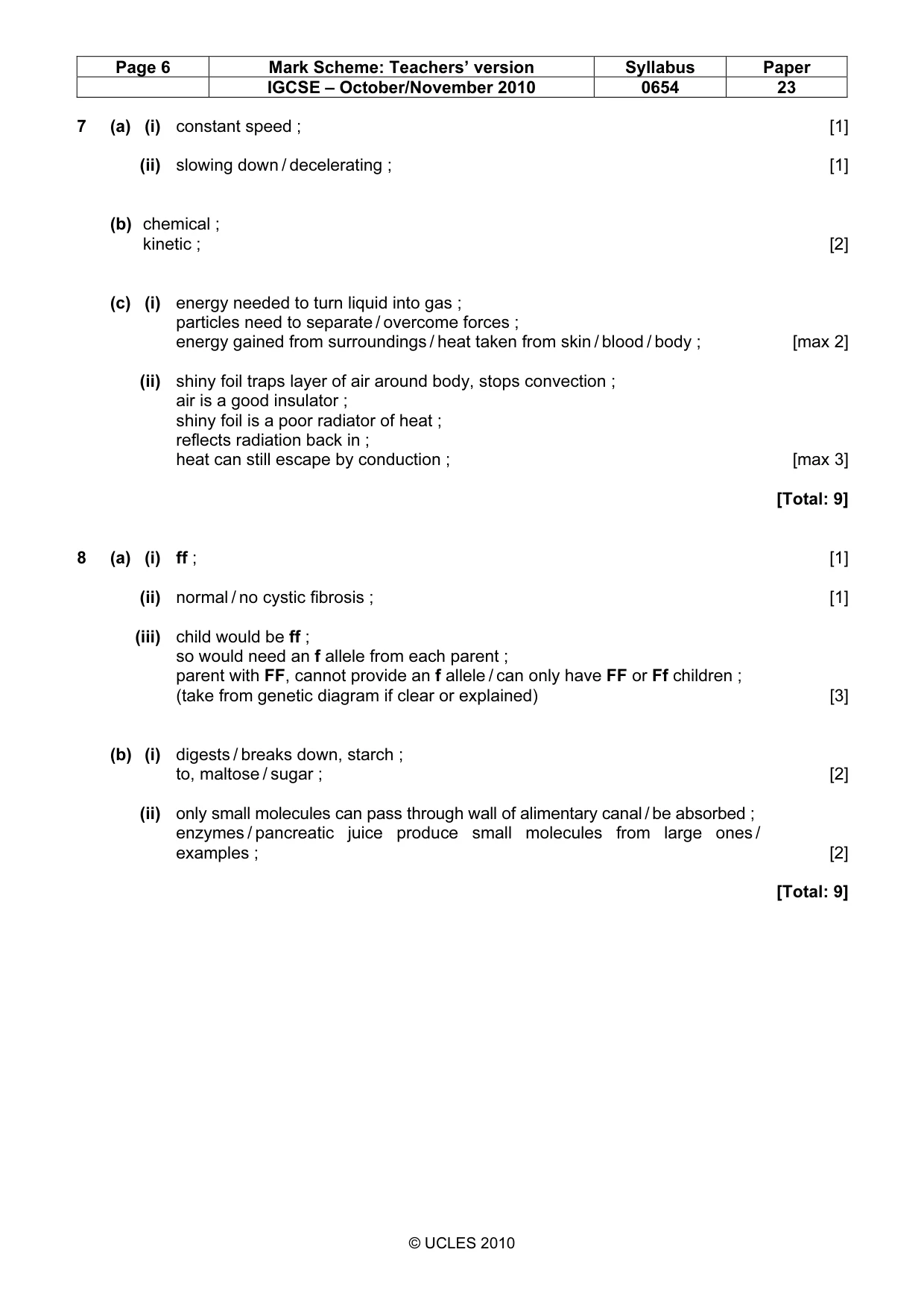 Mark scheme, page 6 of 7