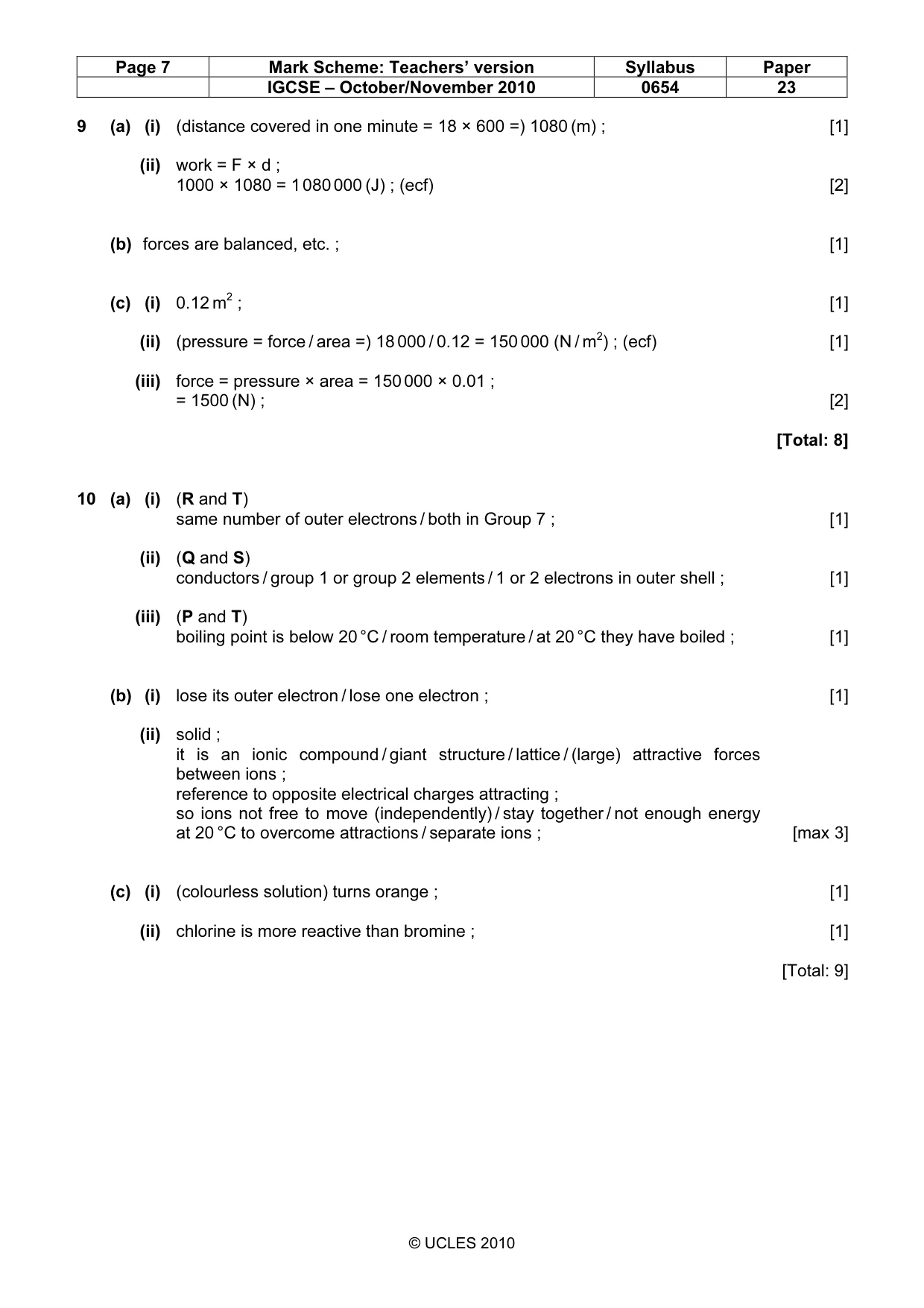 Mark scheme, page 7 of 7