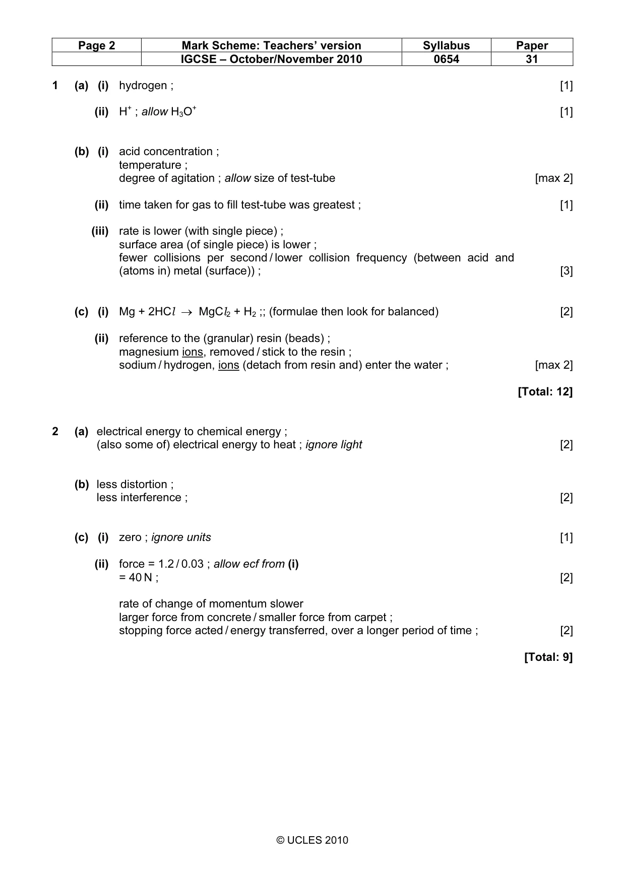 Mark scheme, page 2 of 6