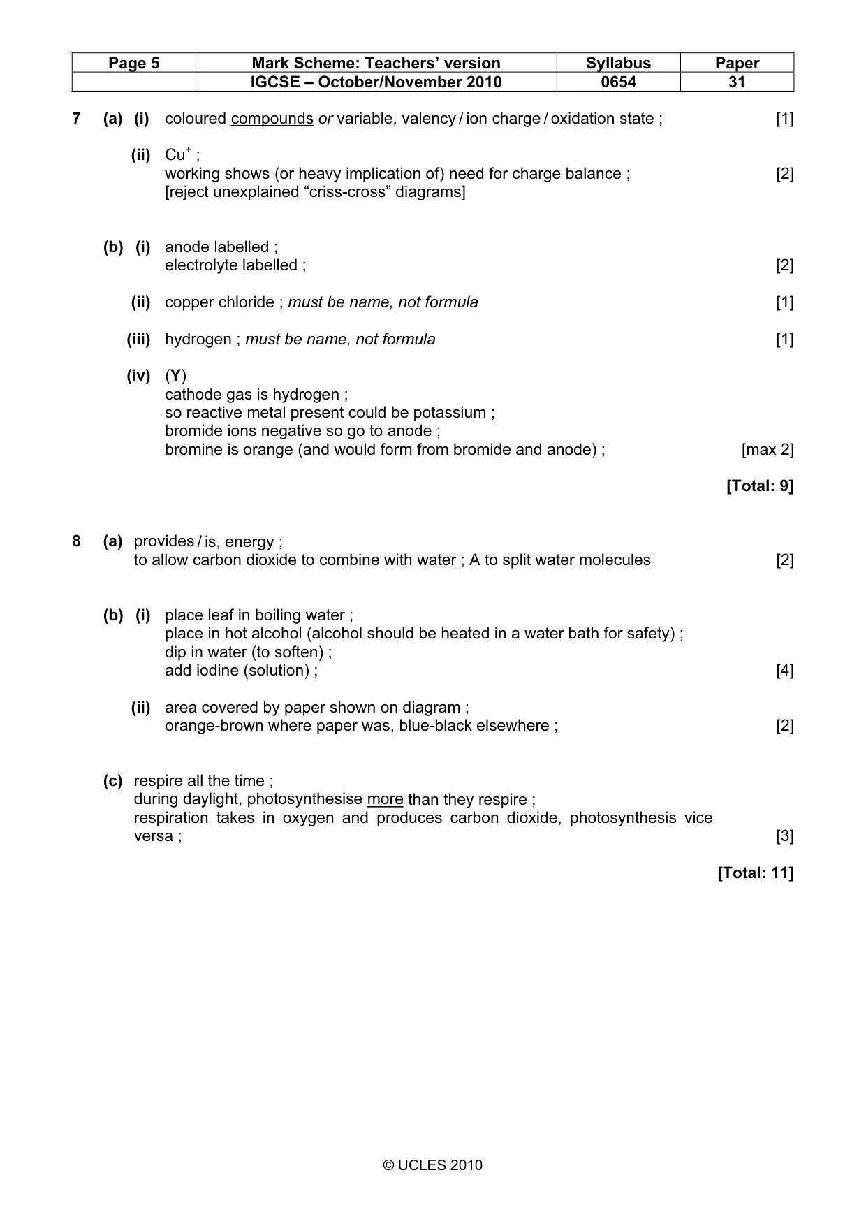 Mark scheme, page 5 of 6