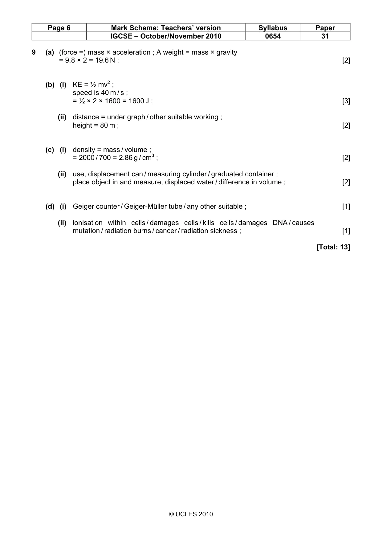 Mark scheme, page 6 of 6