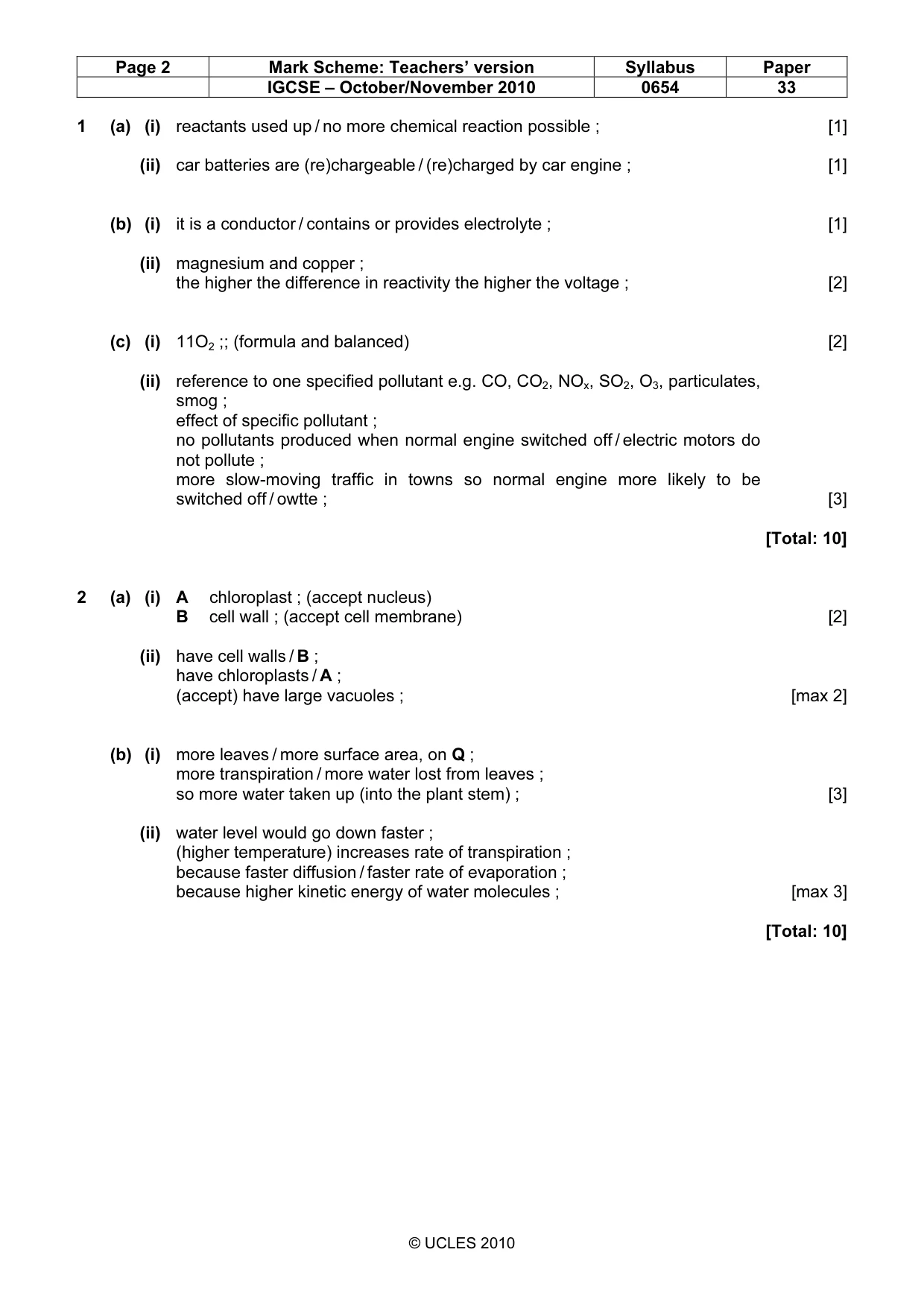 Mark scheme, page 2 of 6